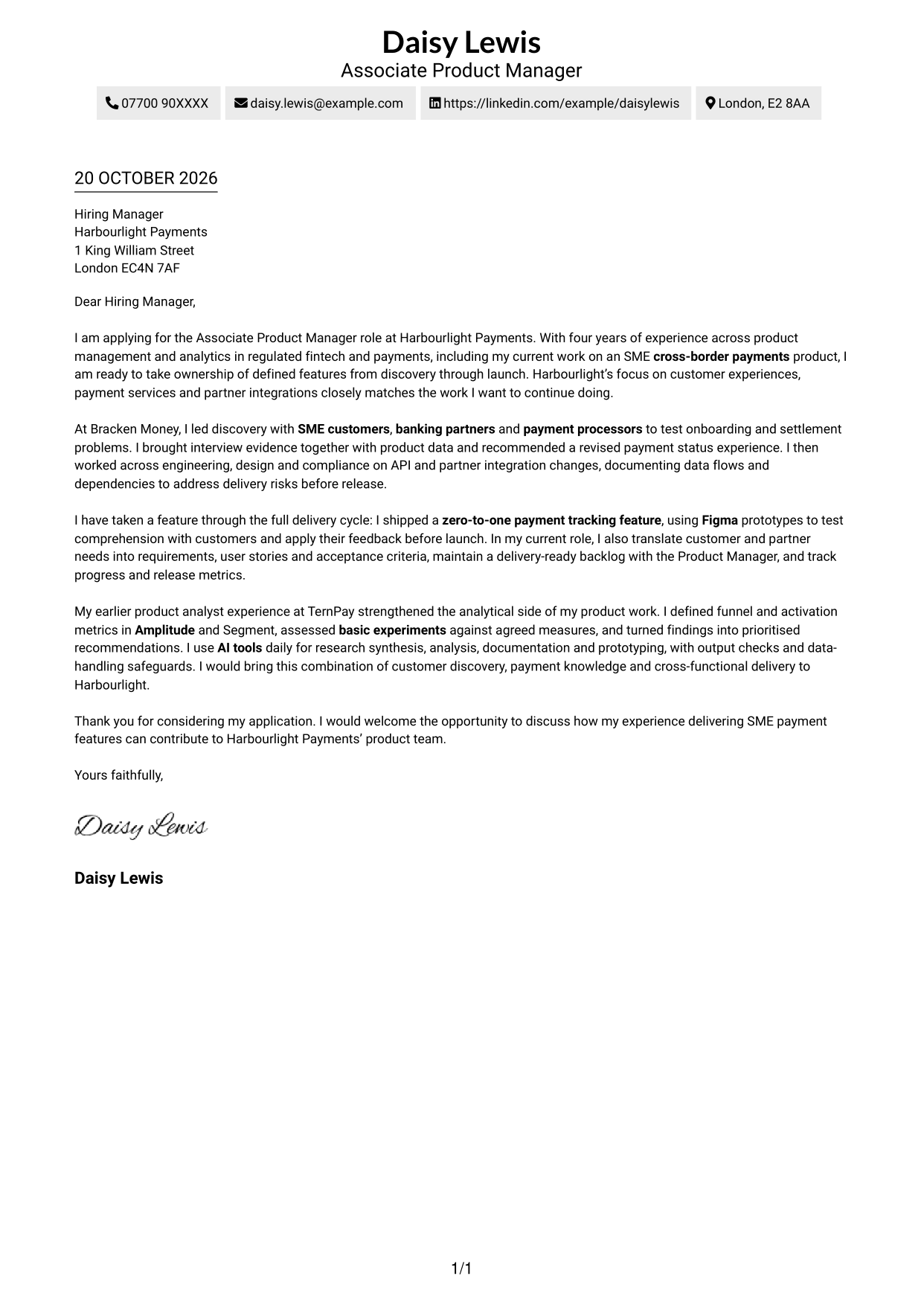 Cover letter example — page 1