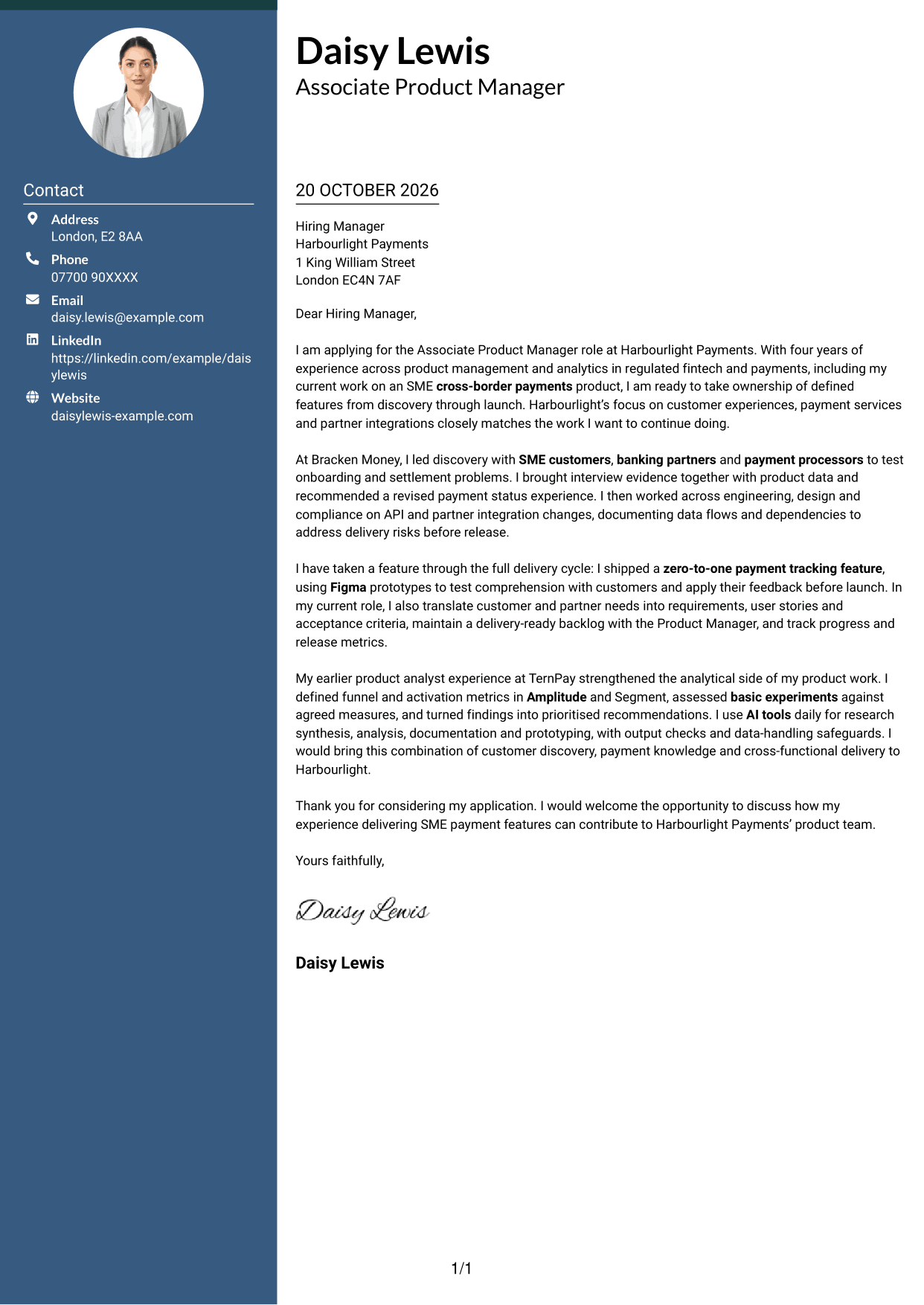 Cover letter example — page 1