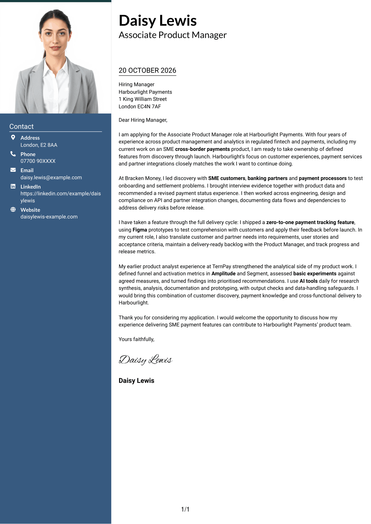 Cover letter example — page 1