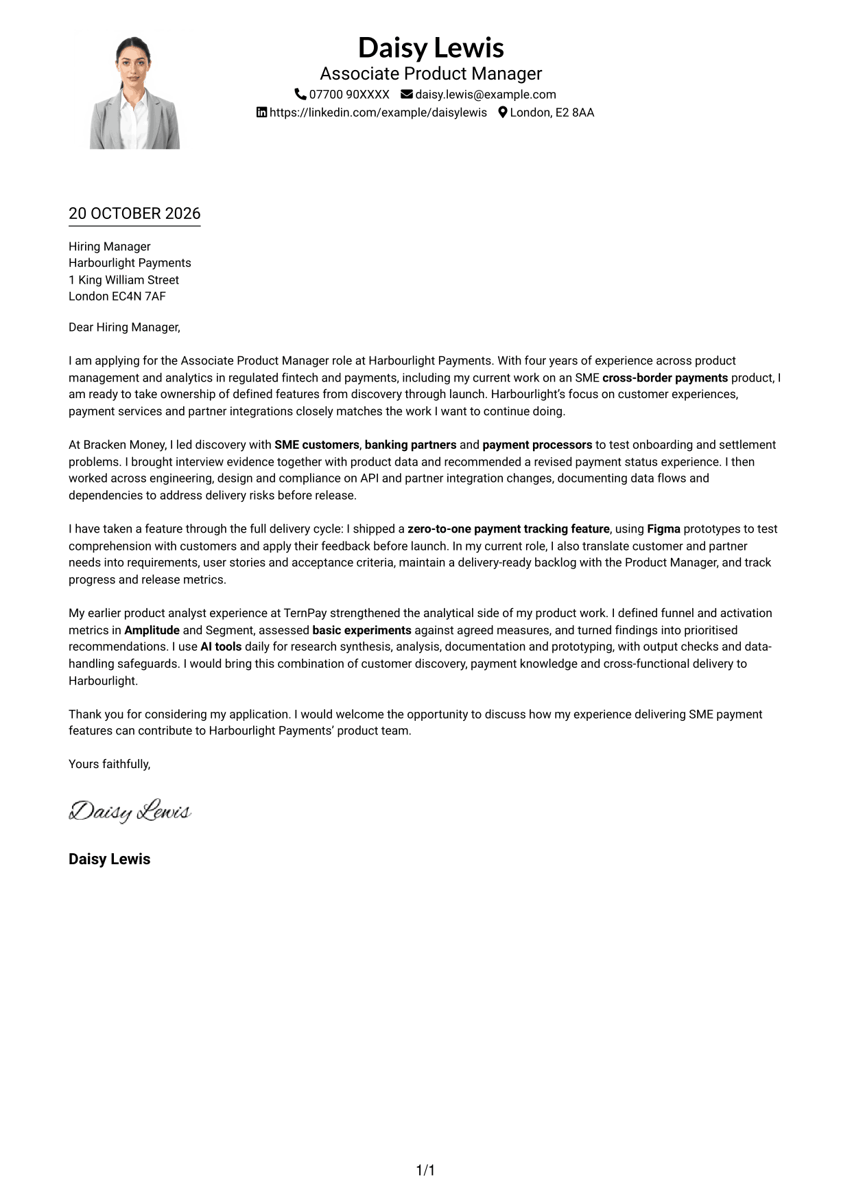 Cover letter example — page 1