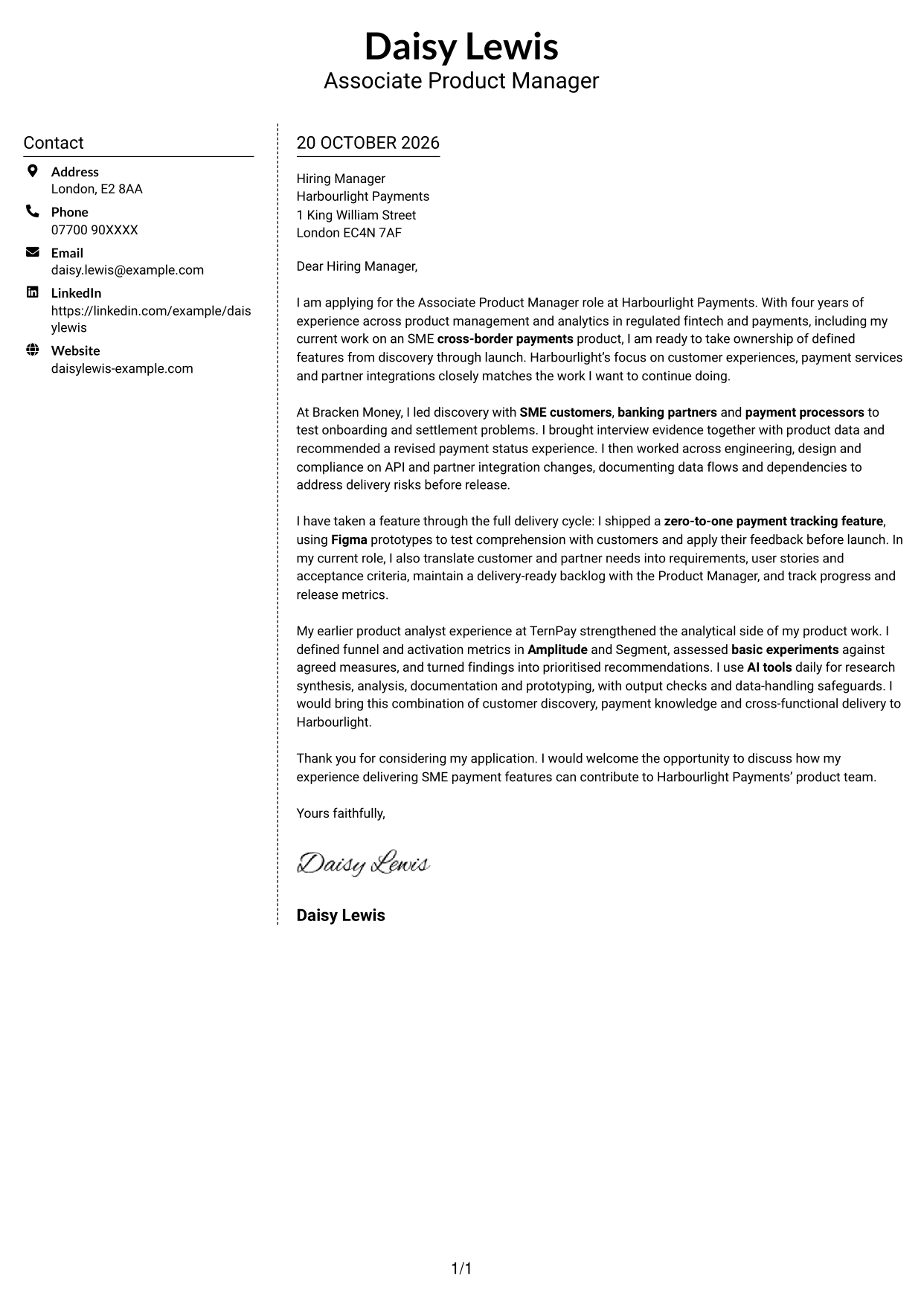 Cover letter example — page 1