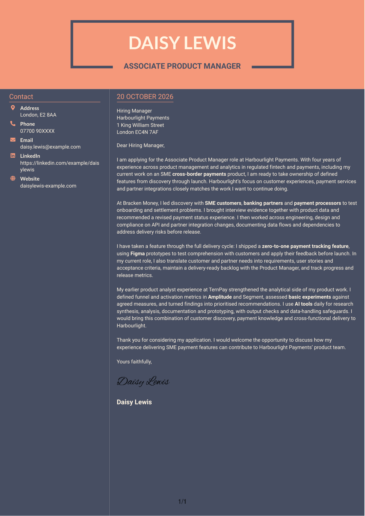 Cover letter example — page 1