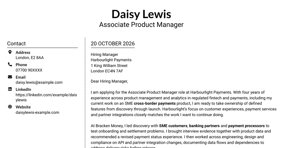 7 Associate Product Manager - Cross-border Payments Cover Letter Templates with Example