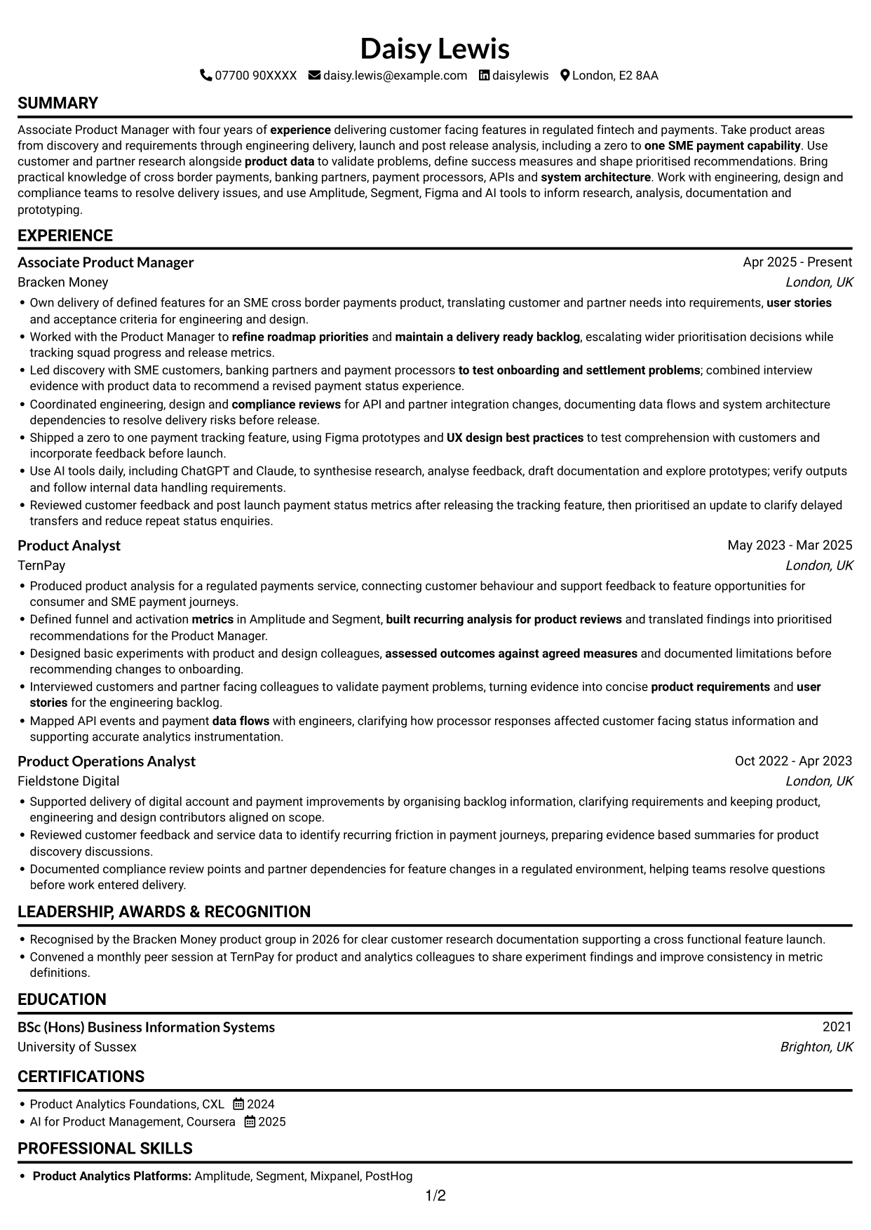 CV example — page 1