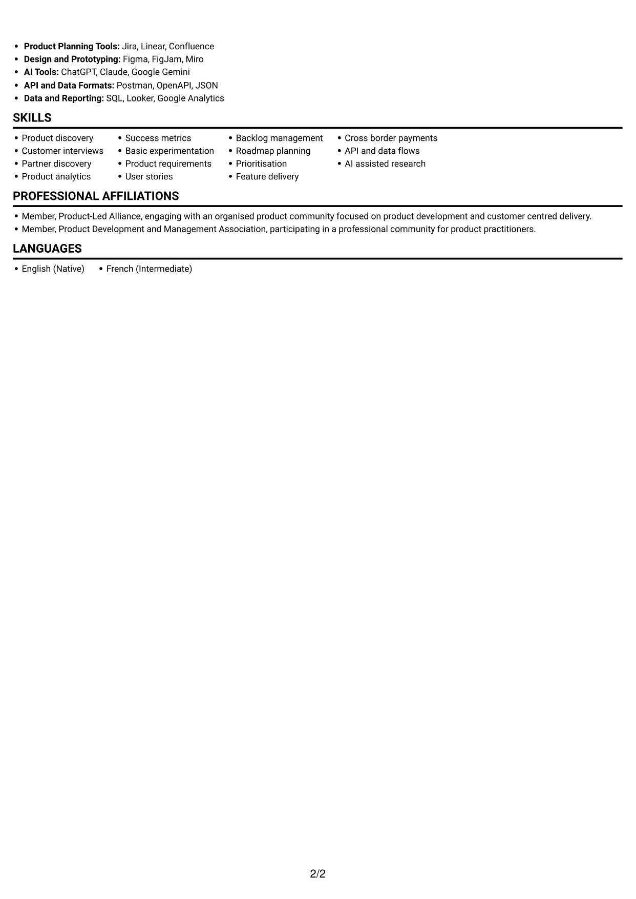 CV example — page 2