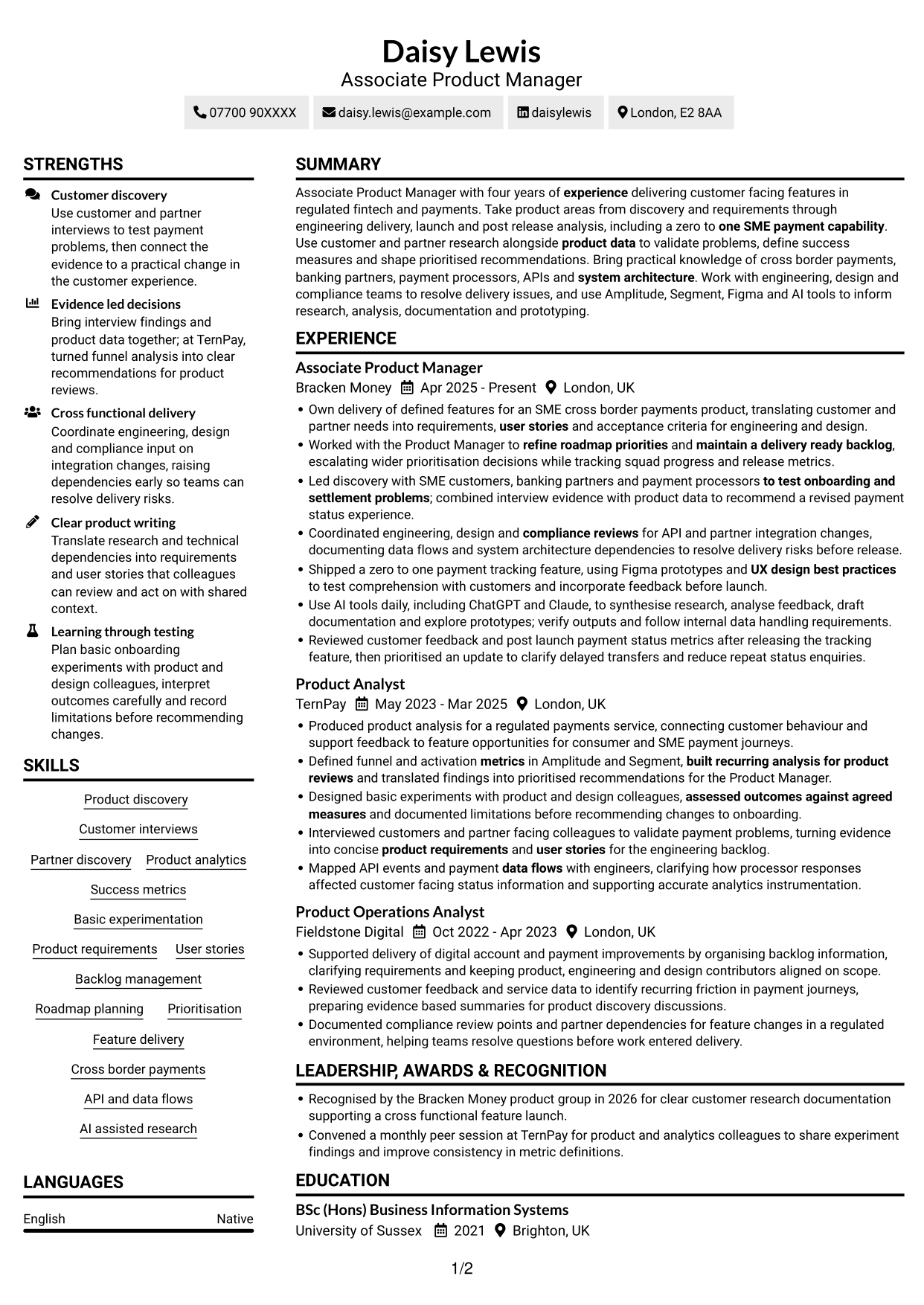 CV example — page 1