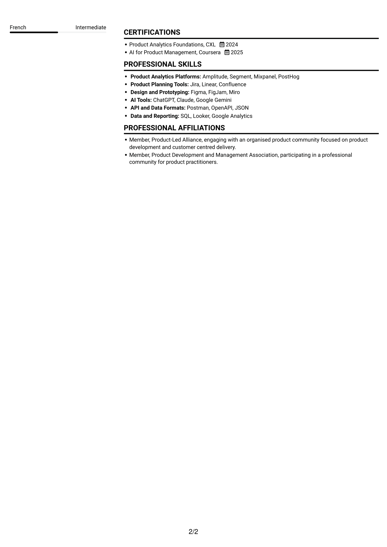 CV example — page 2
