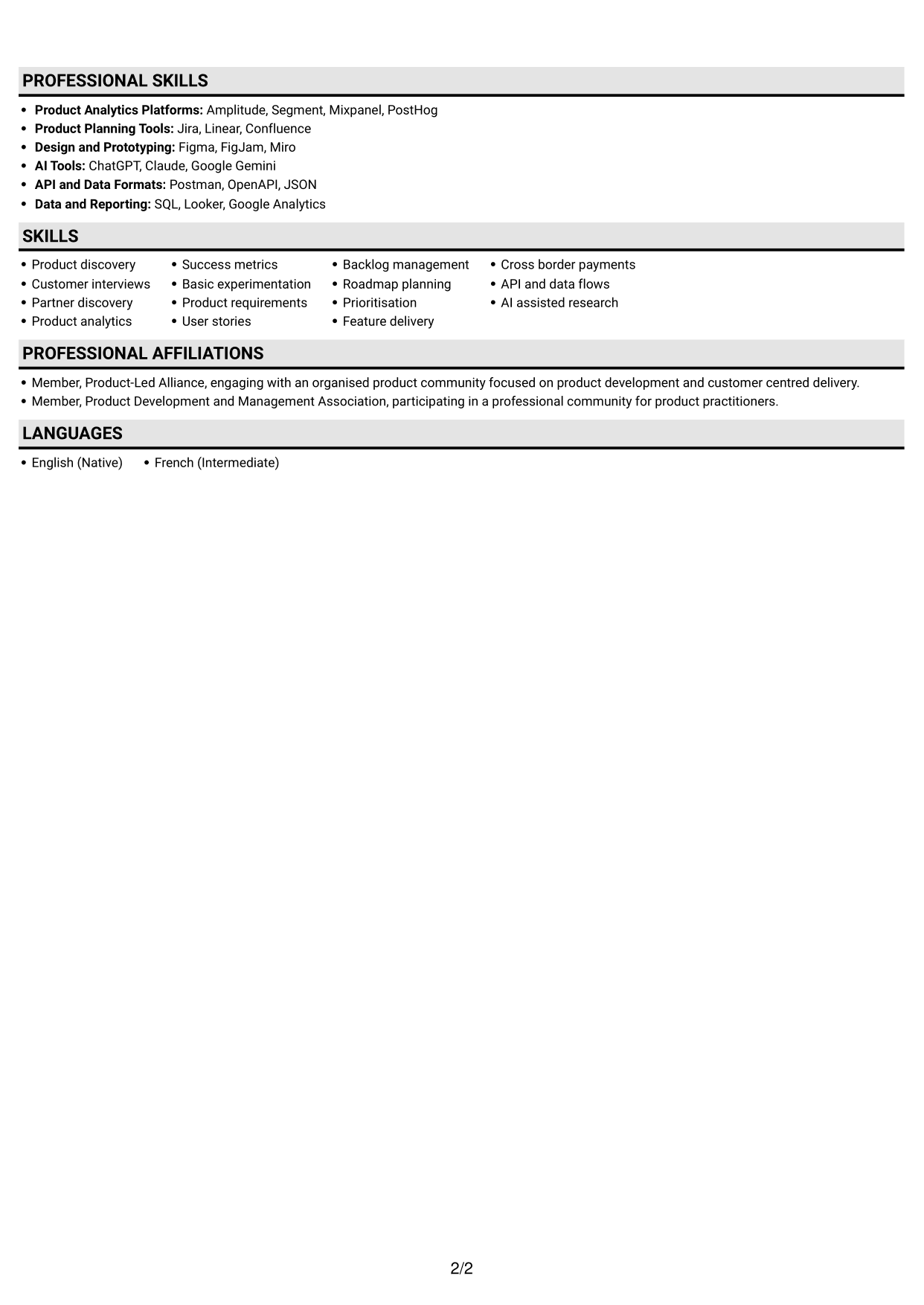 CV example — page 2