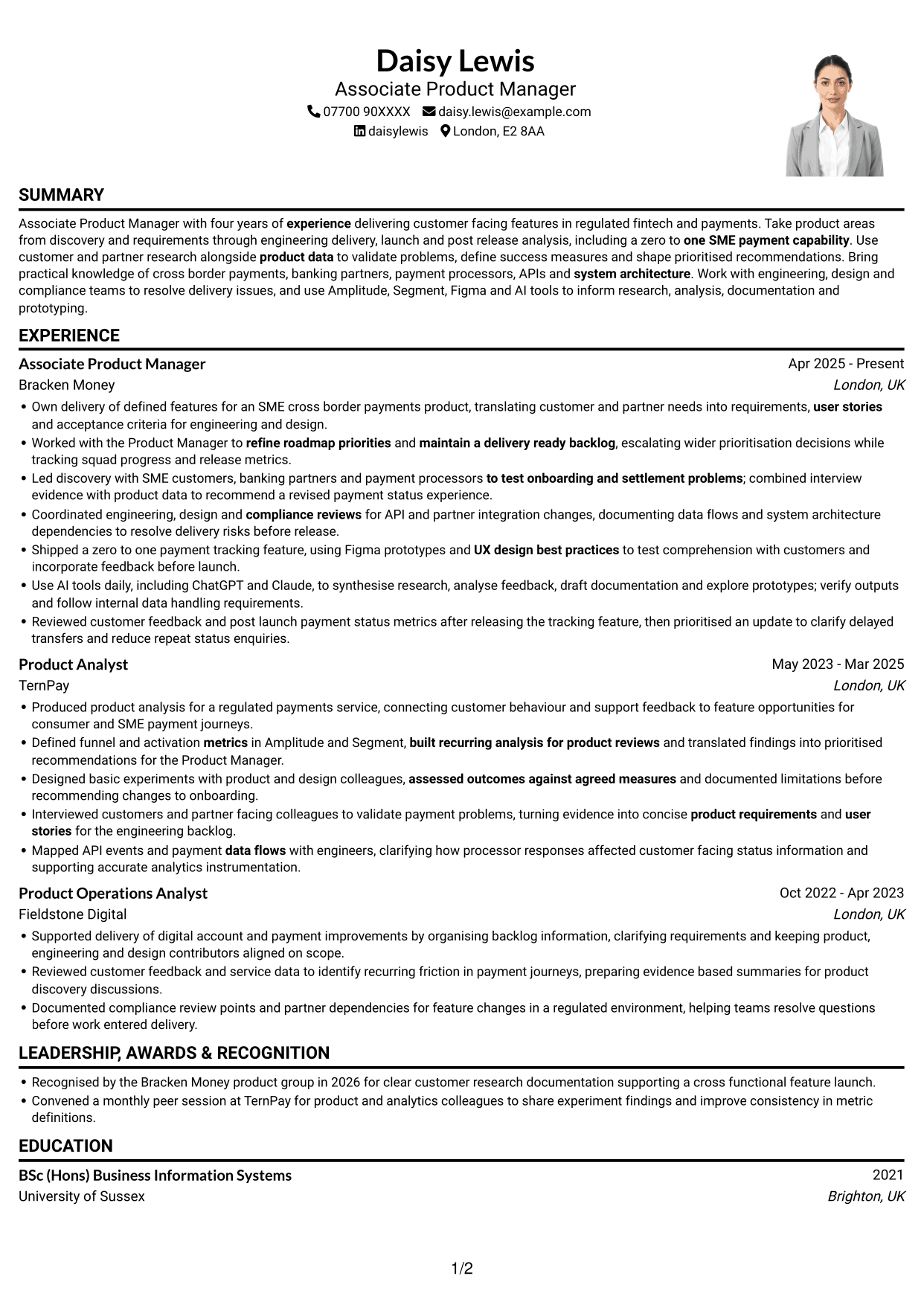 CV example — page 1