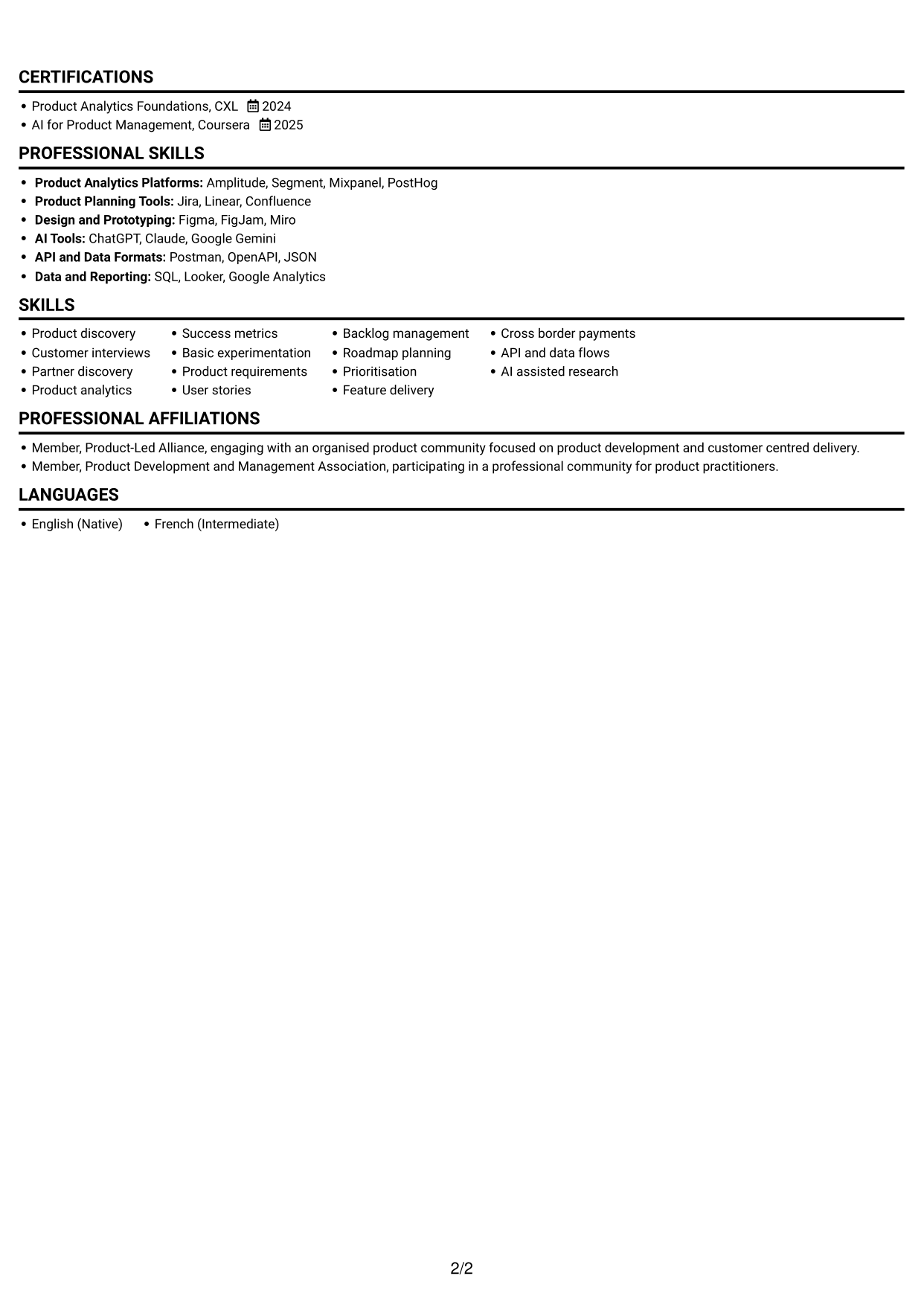 CV example — page 2