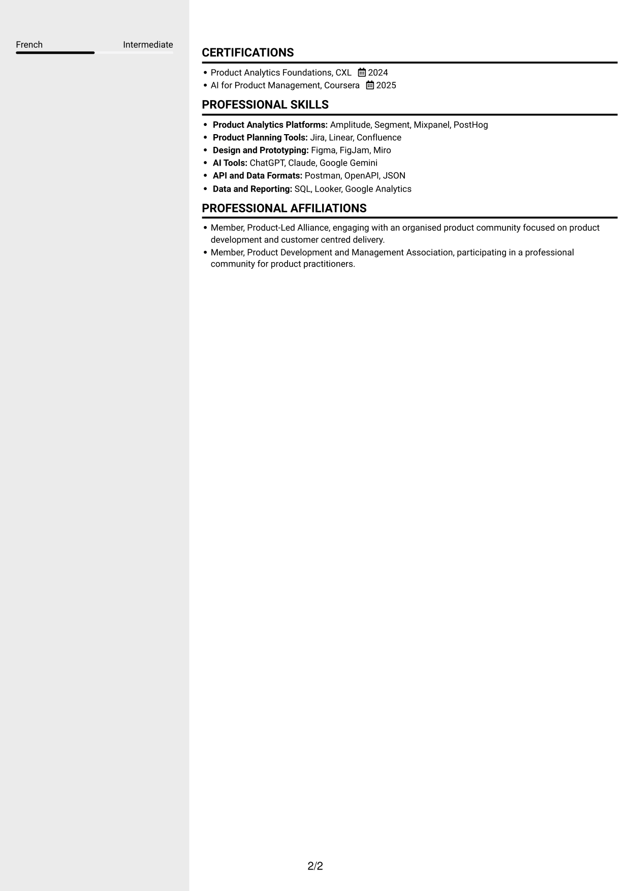 CV example — page 2