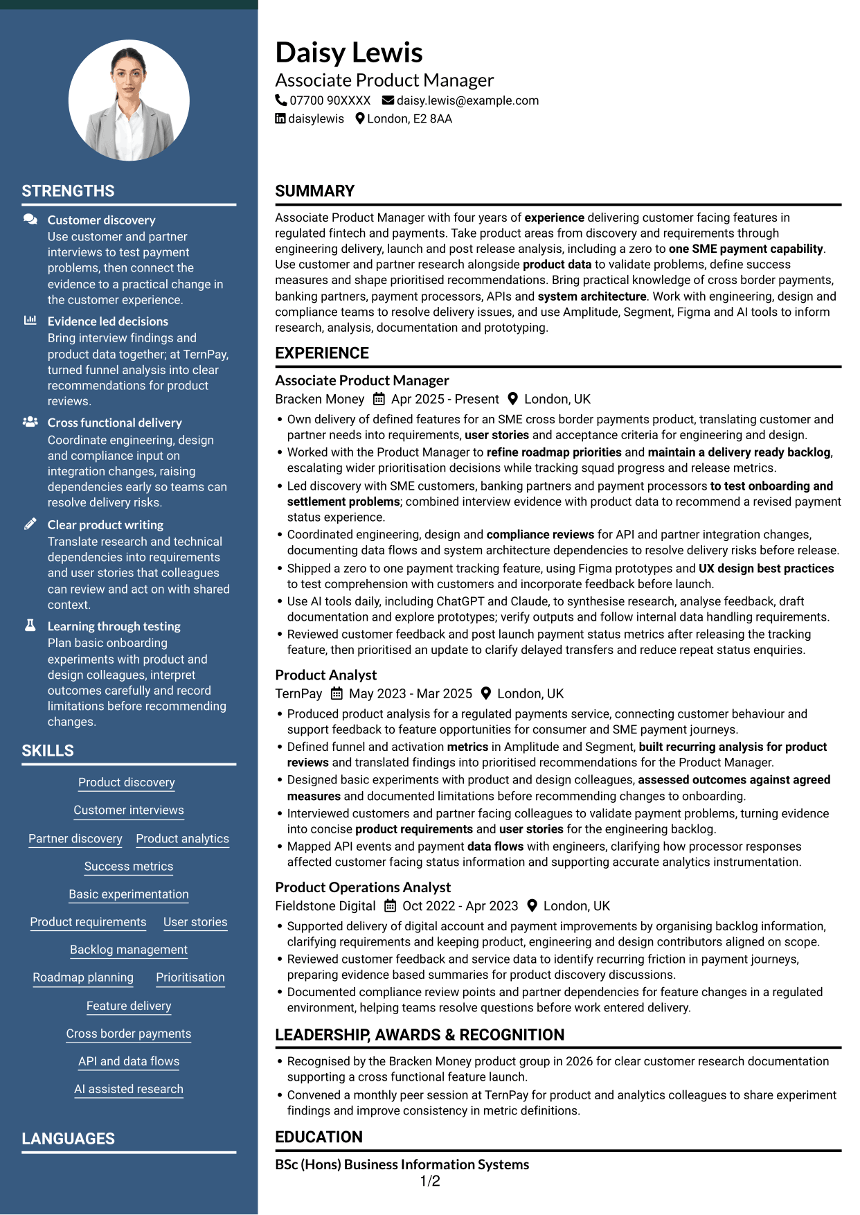 CV example — page 1