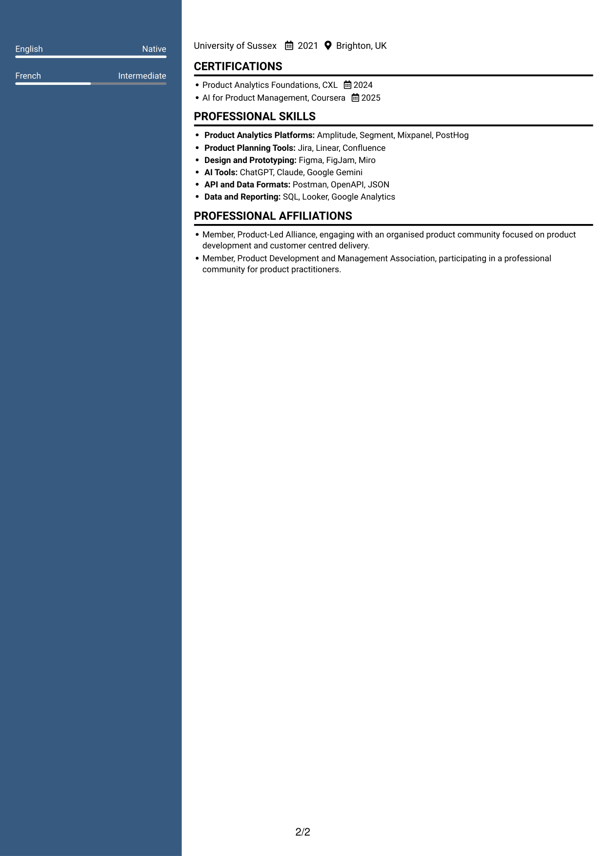 CV example — page 2