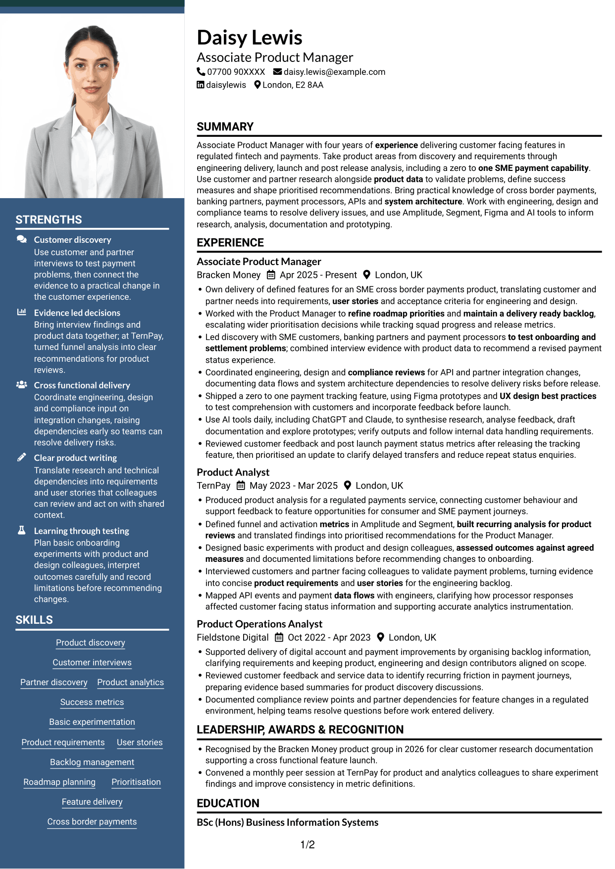 CV example — page 1