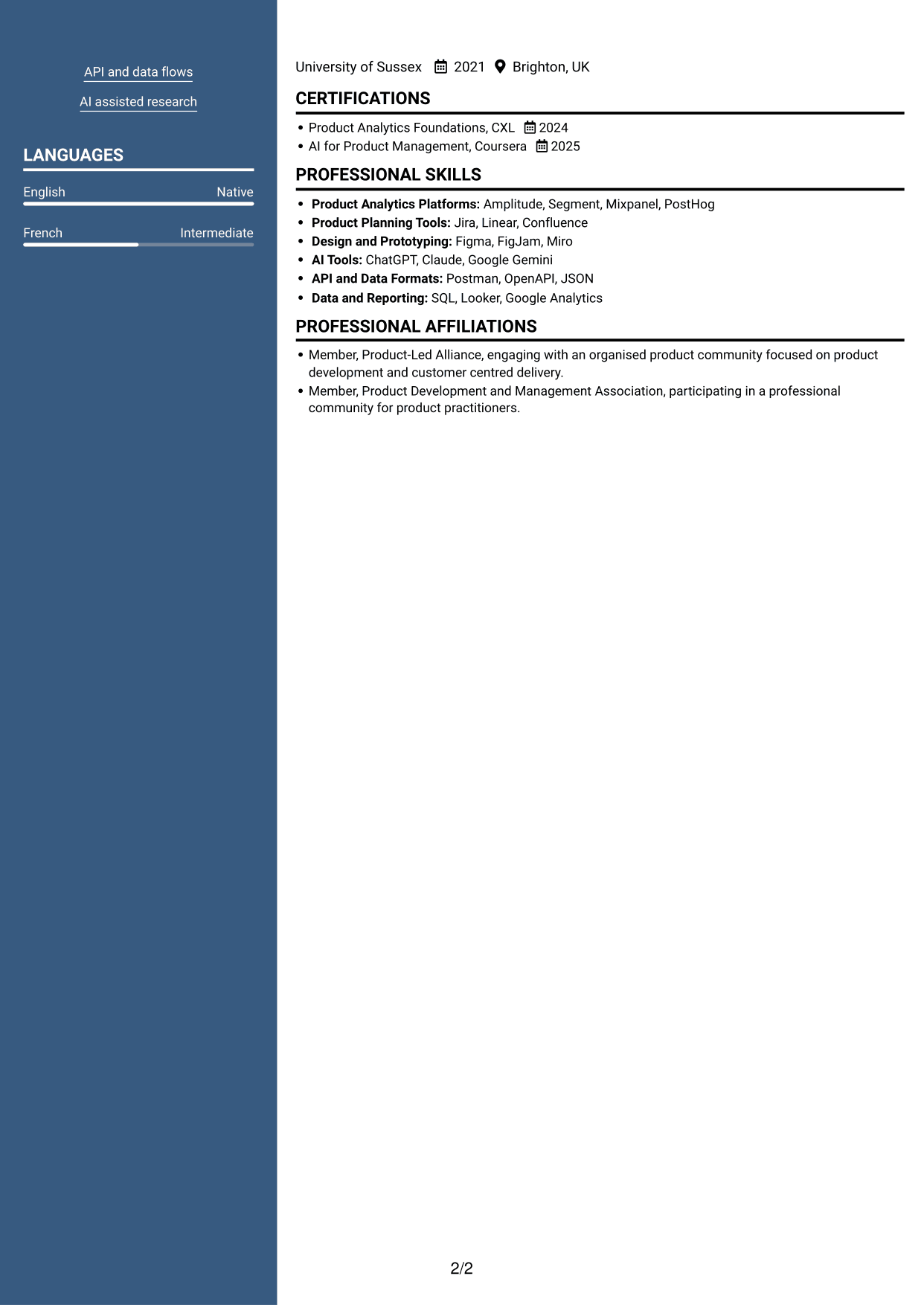 CV example — page 2