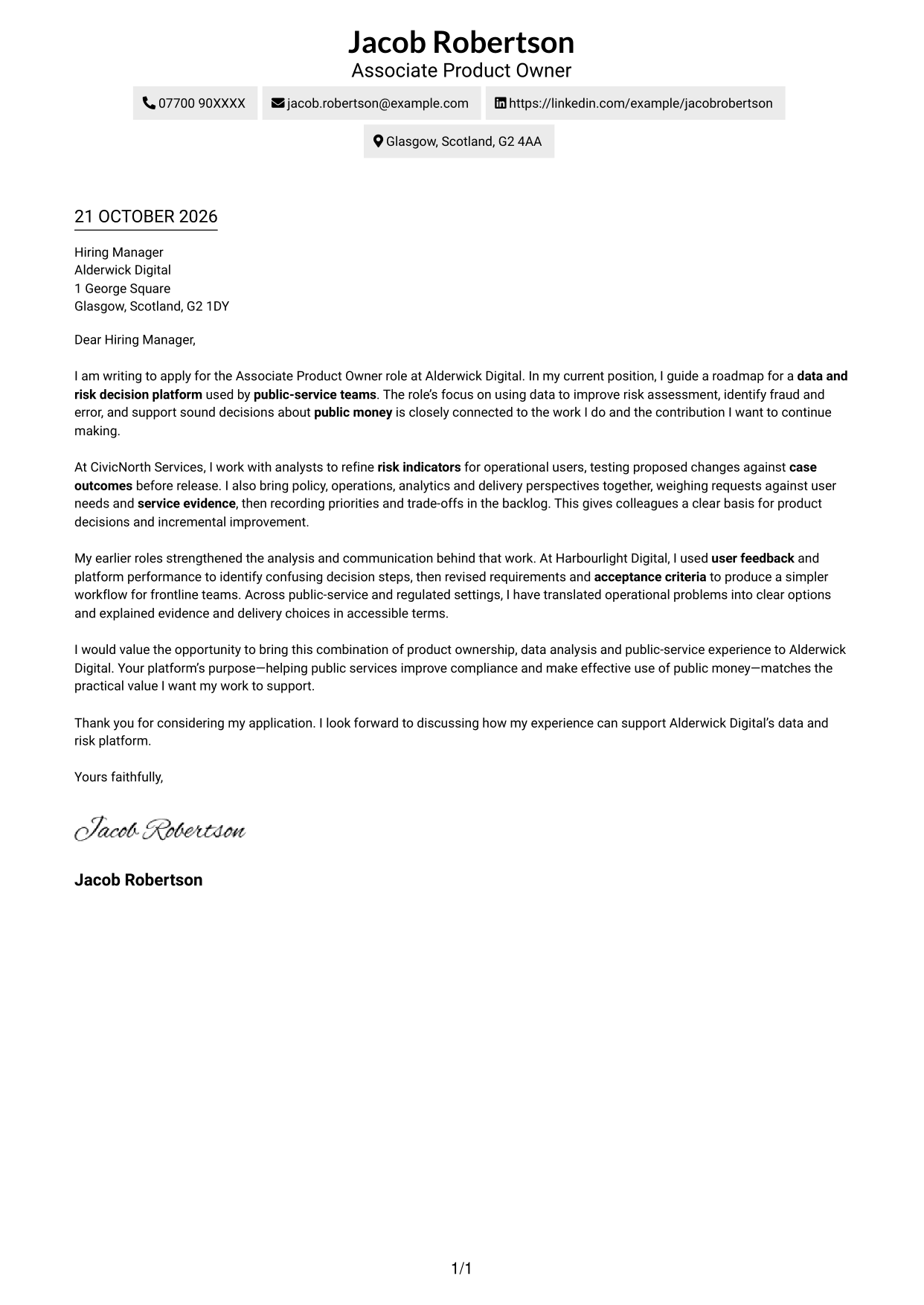 Cover letter example — page 1