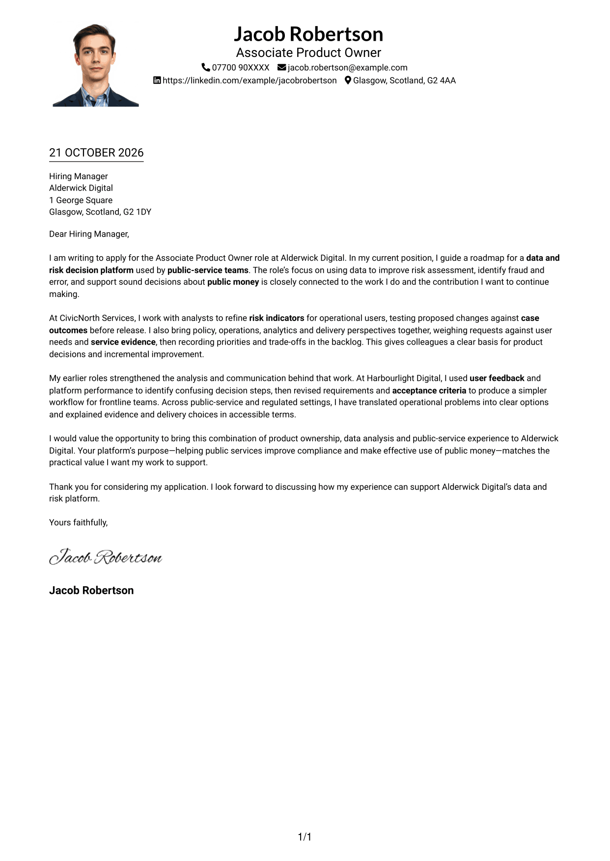 Cover letter example — page 1