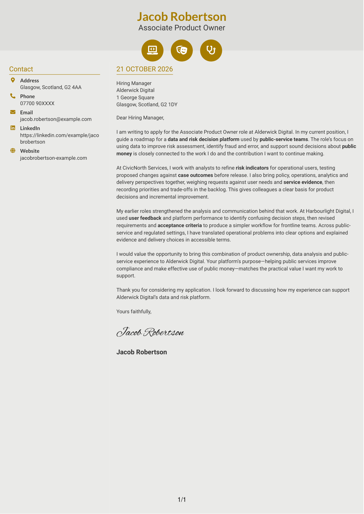 Cover letter example — page 1