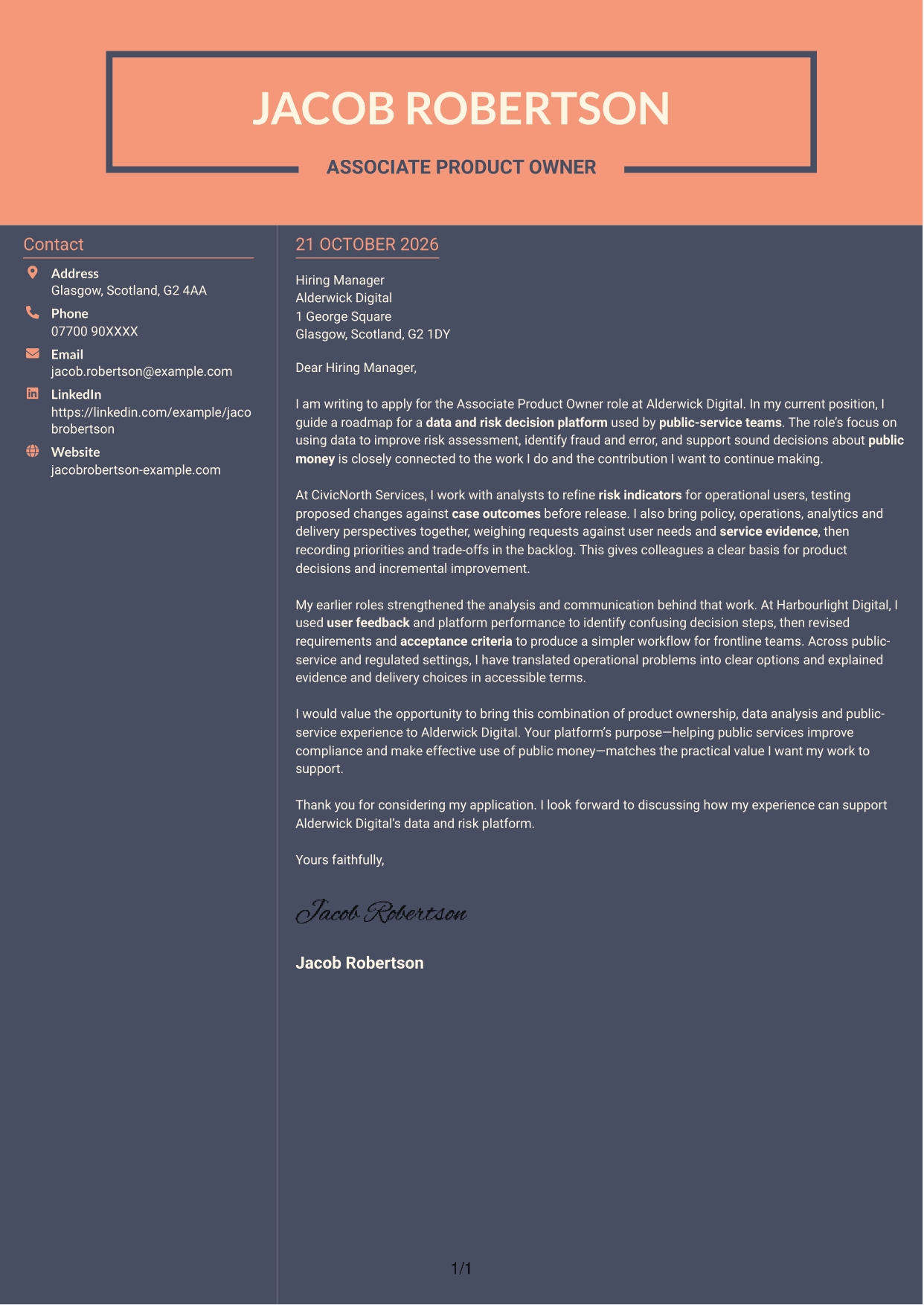 Cover letter example — page 1
