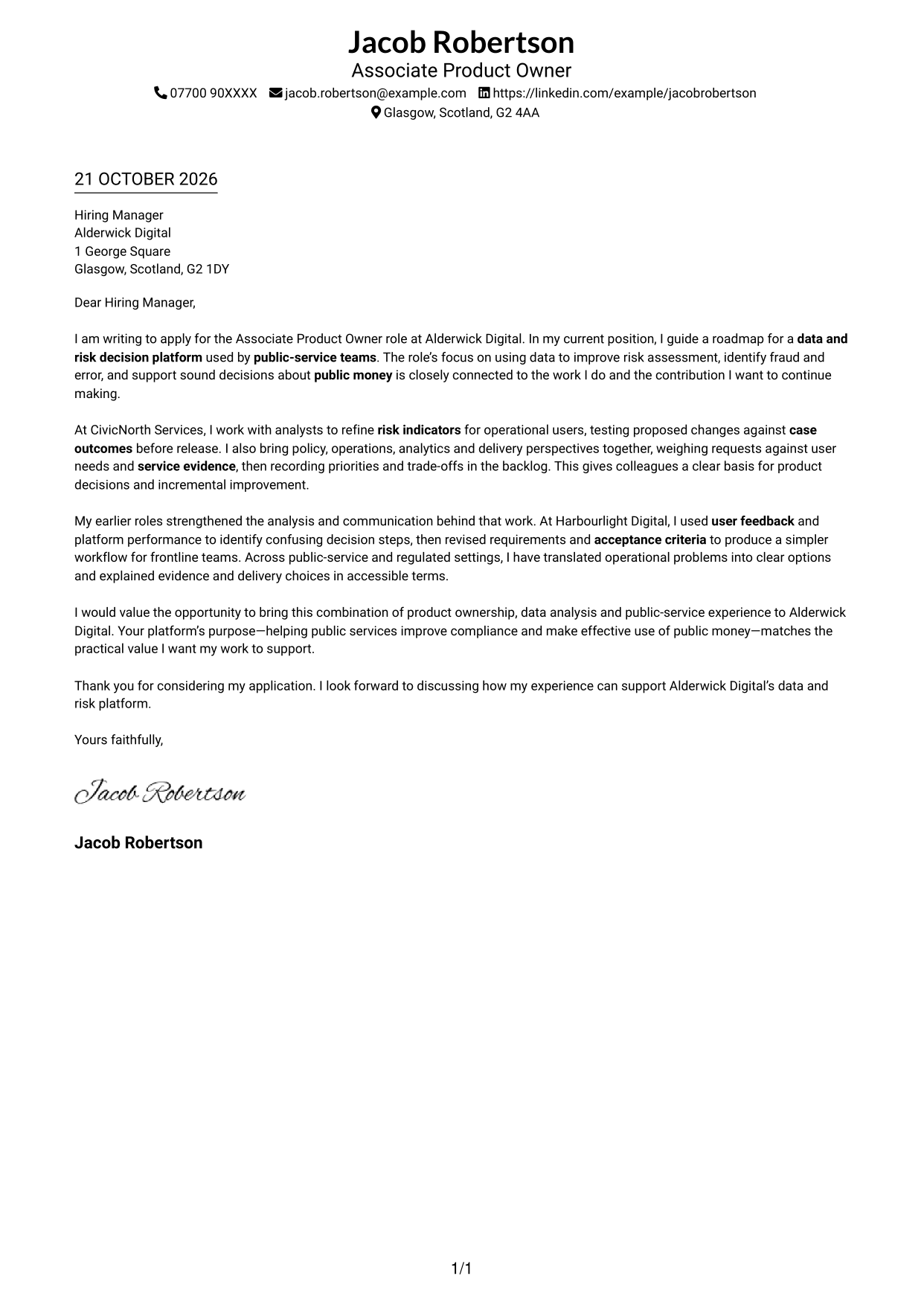 Cover letter example — page 1