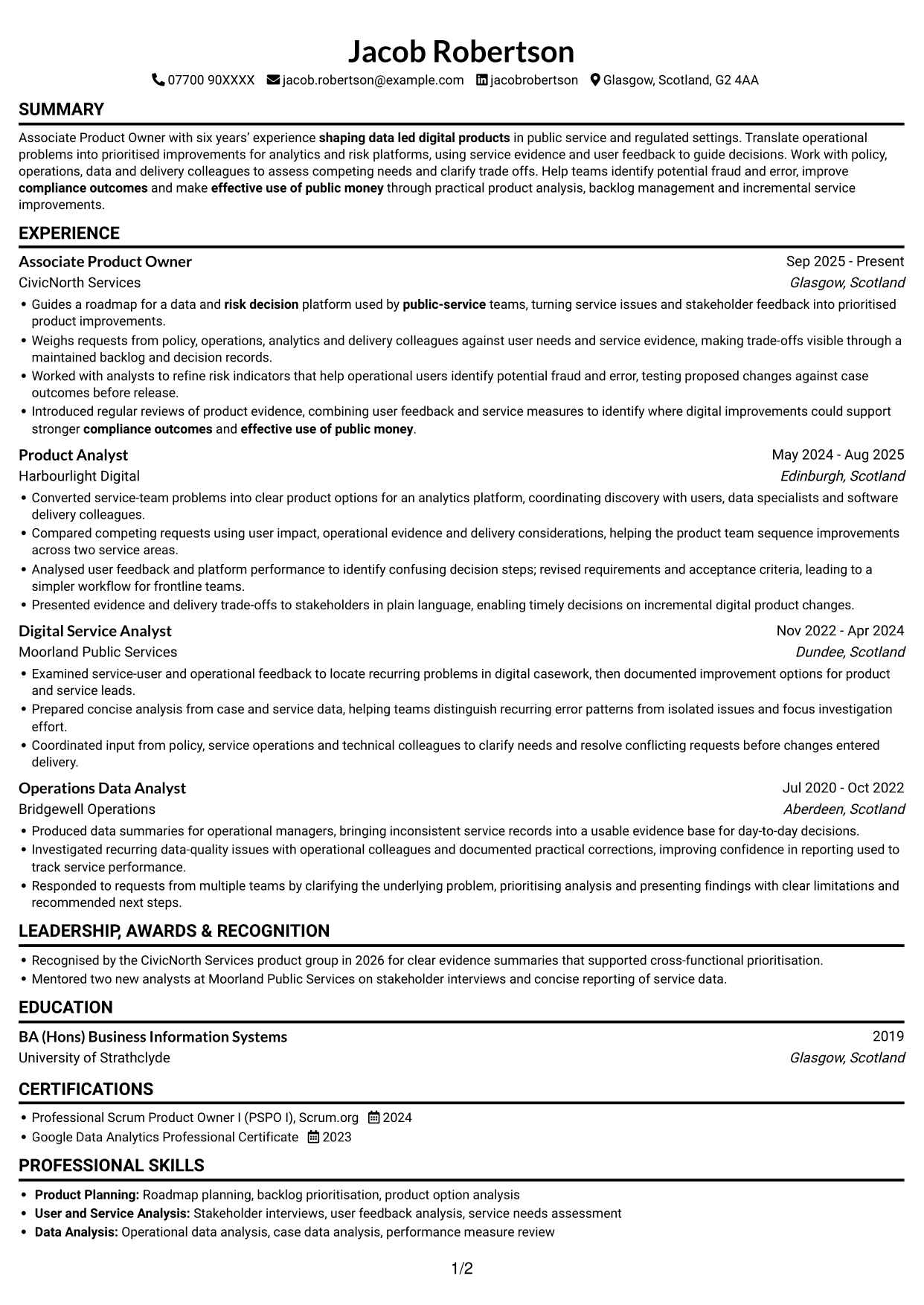 CV example — page 1