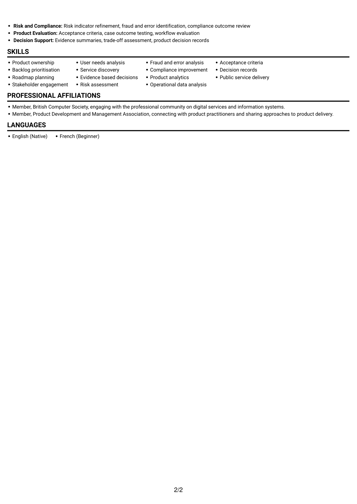 CV example — page 2
