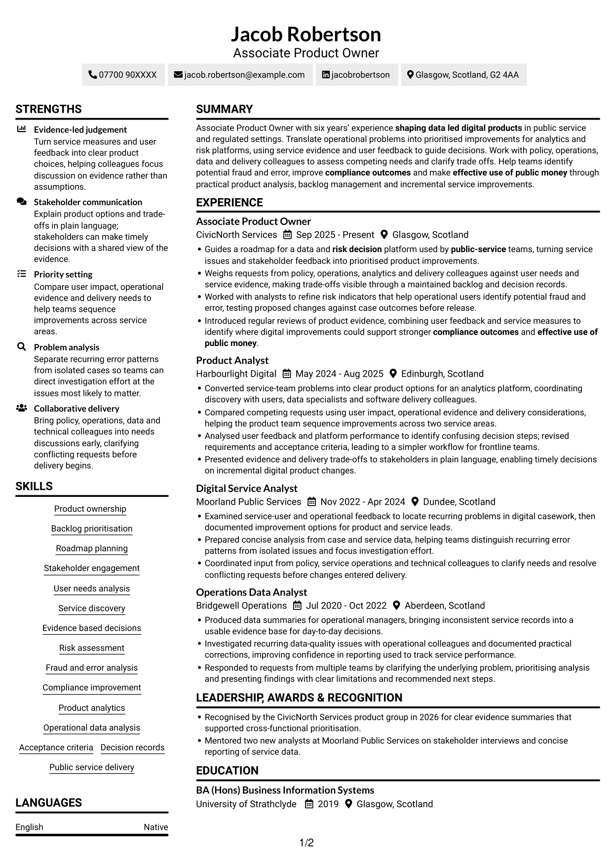 CV example — page 1