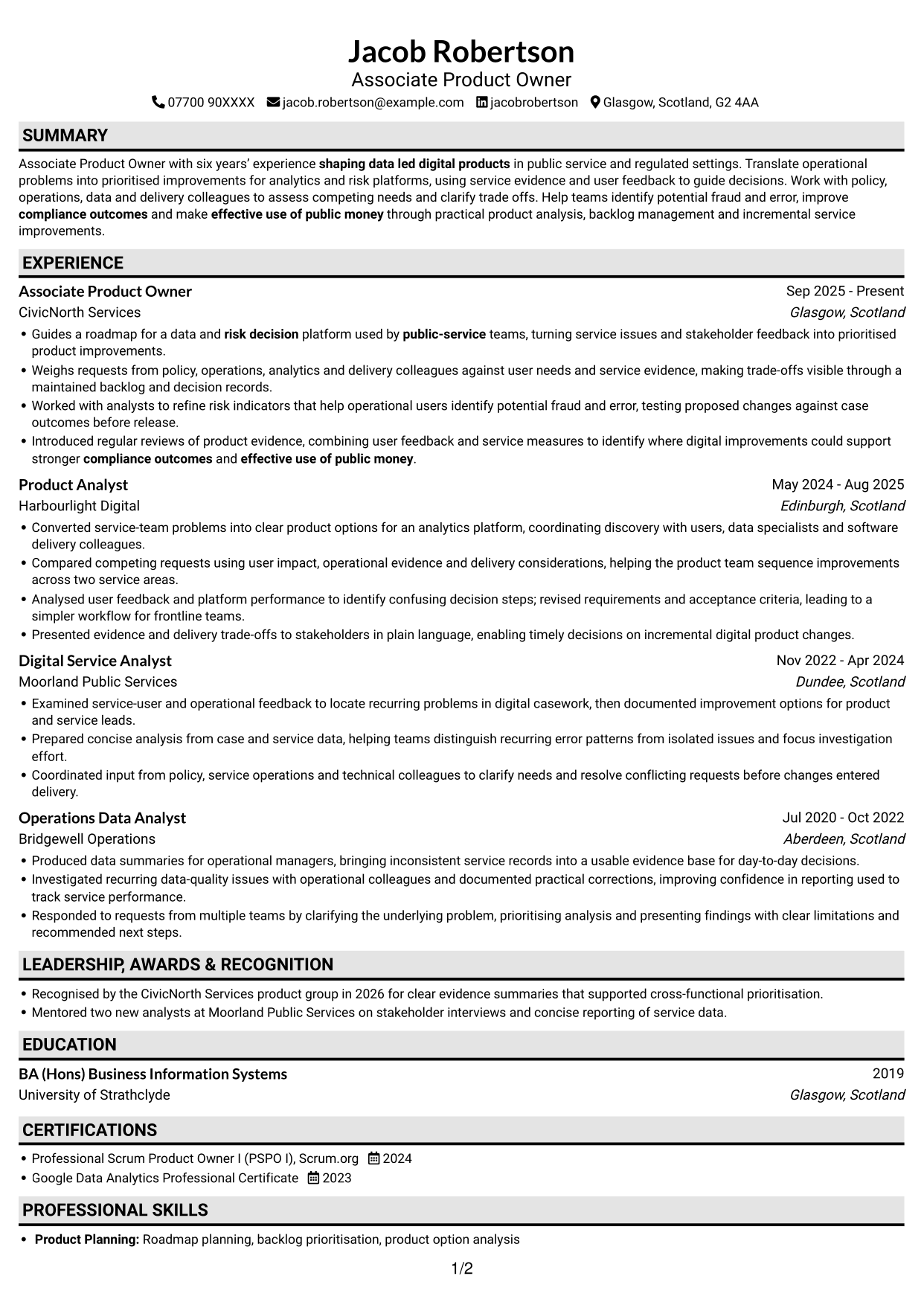CV example — page 1