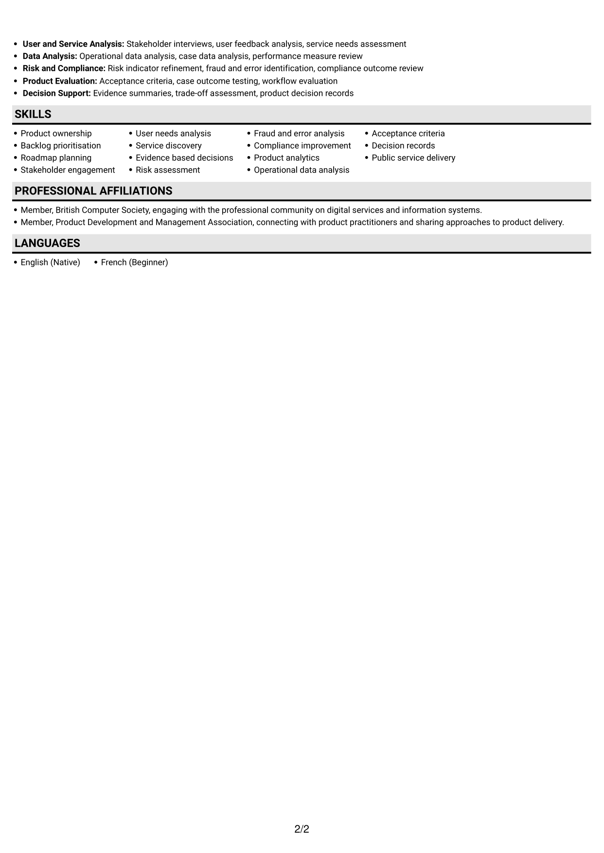 CV example — page 2