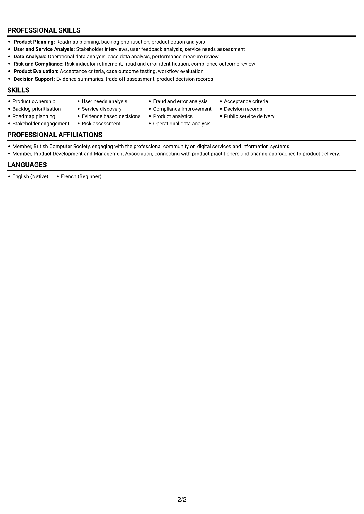 CV example — page 2