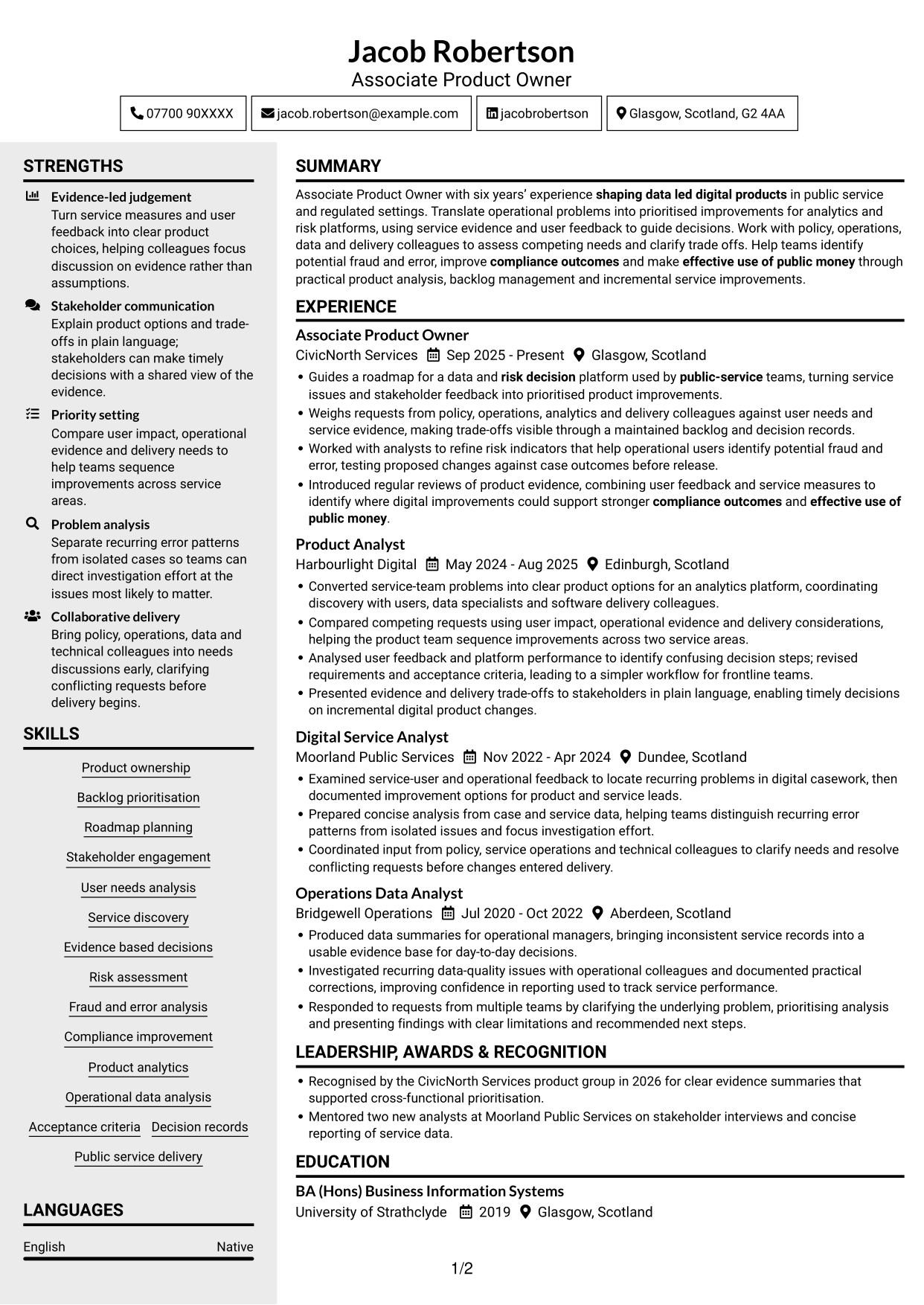 CV example — page 1