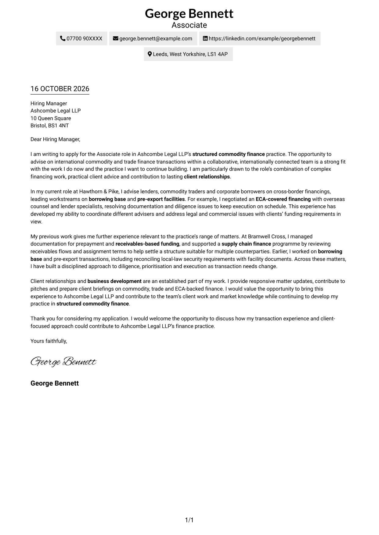 Cover letter example — page 1