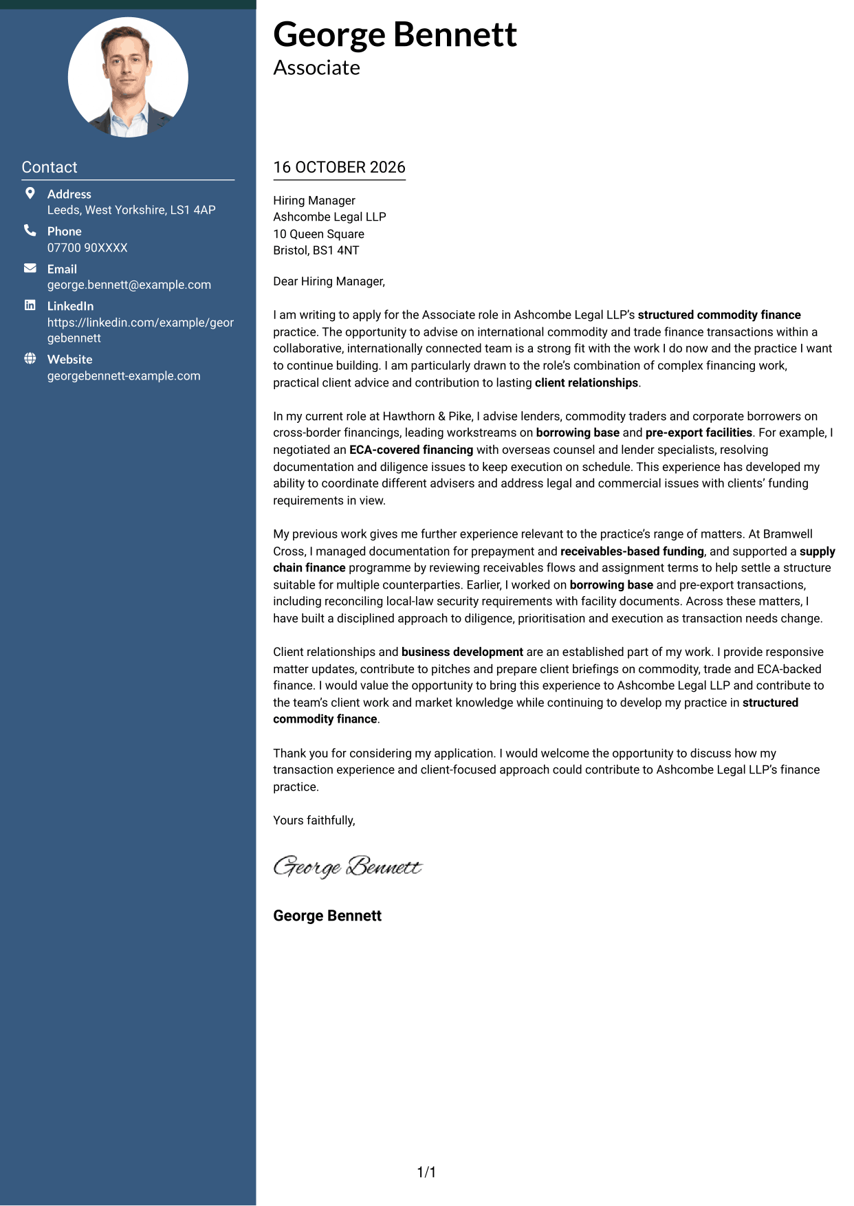 Cover letter example — page 1
