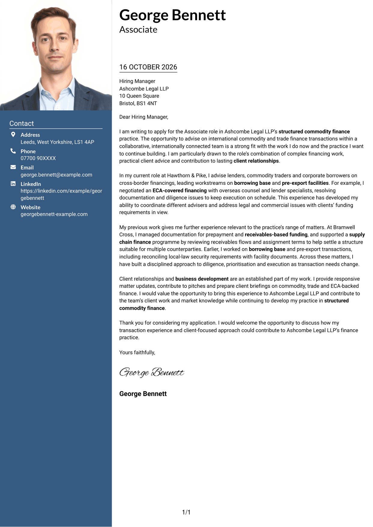 Cover letter example — page 1