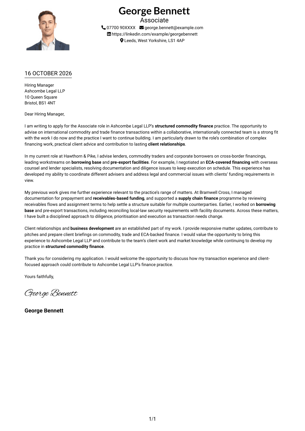 Cover letter example — page 1