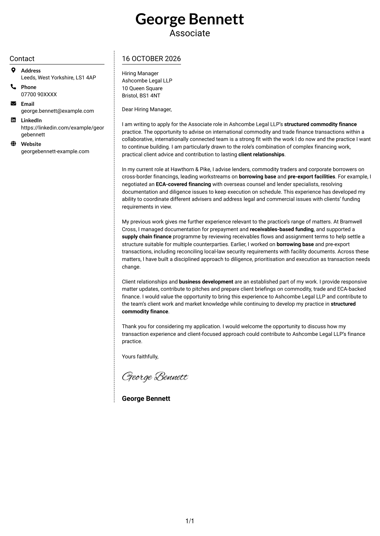 Cover letter example — page 1