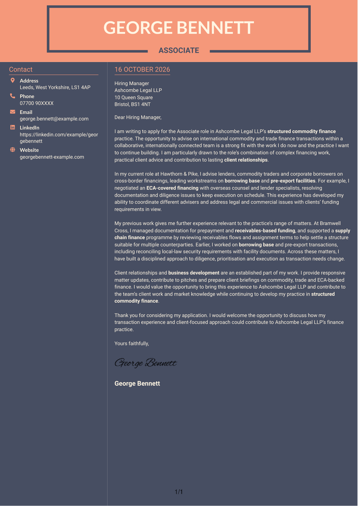 Cover letter example — page 1