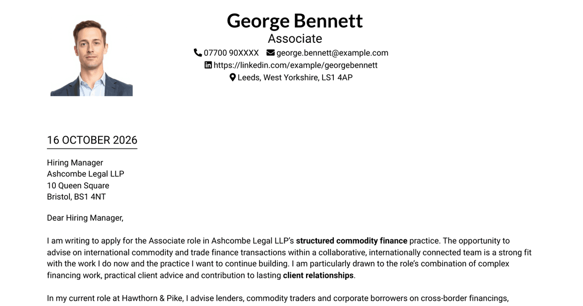 7 Associate - Structured Commodity Finance Cover Letter Templates with Example