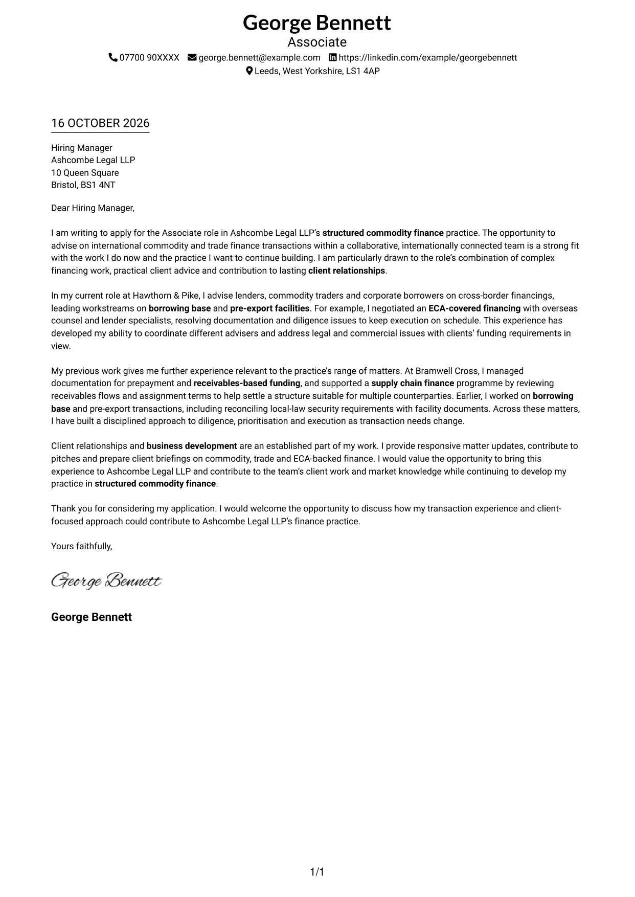 Cover letter example — page 1