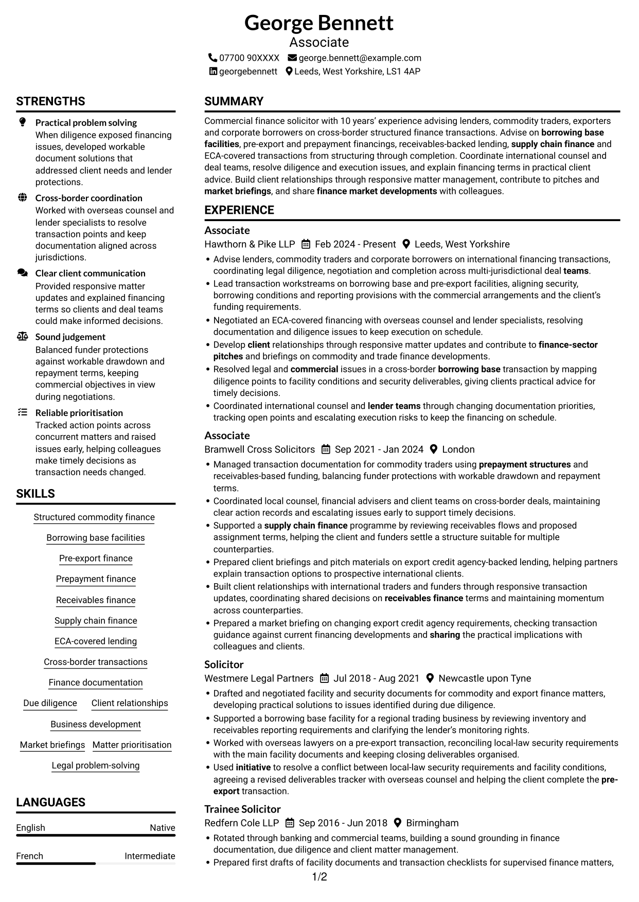 CV example — page 1
