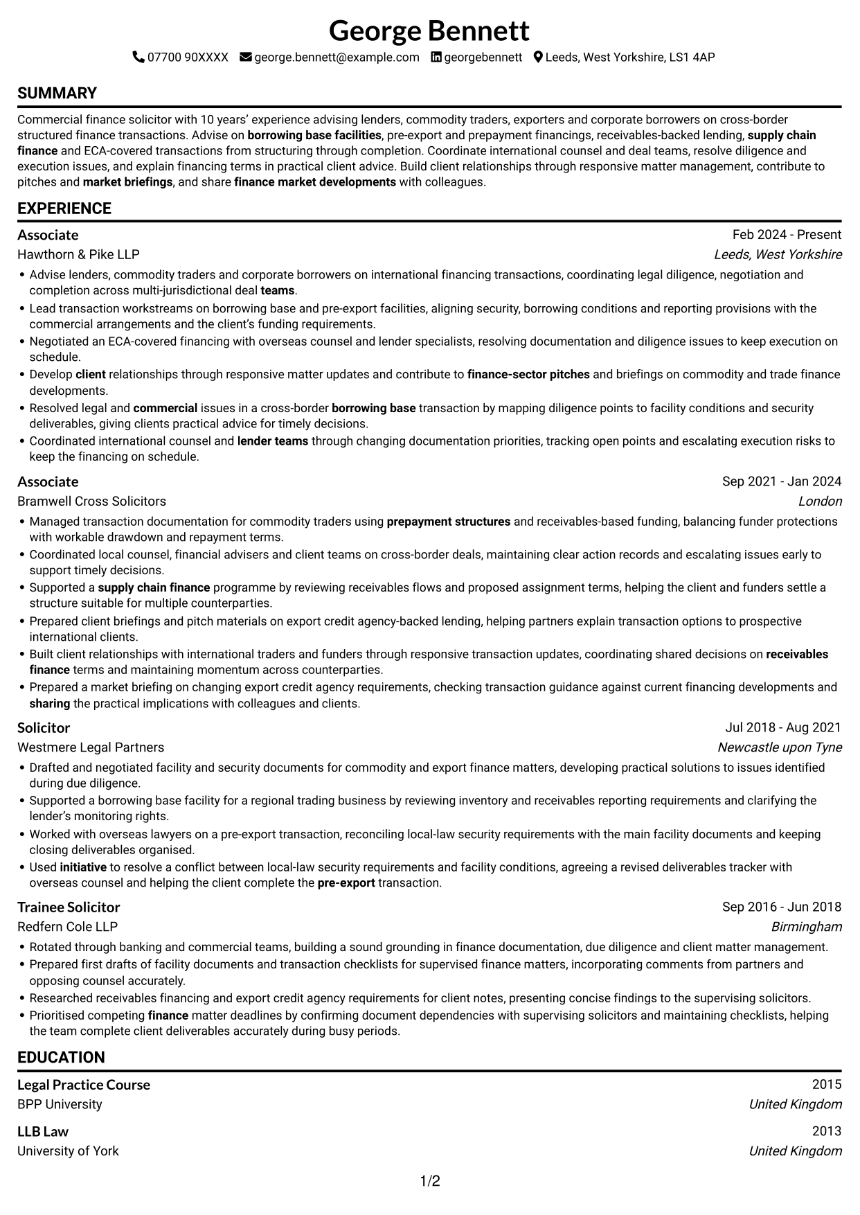 CV example — page 1