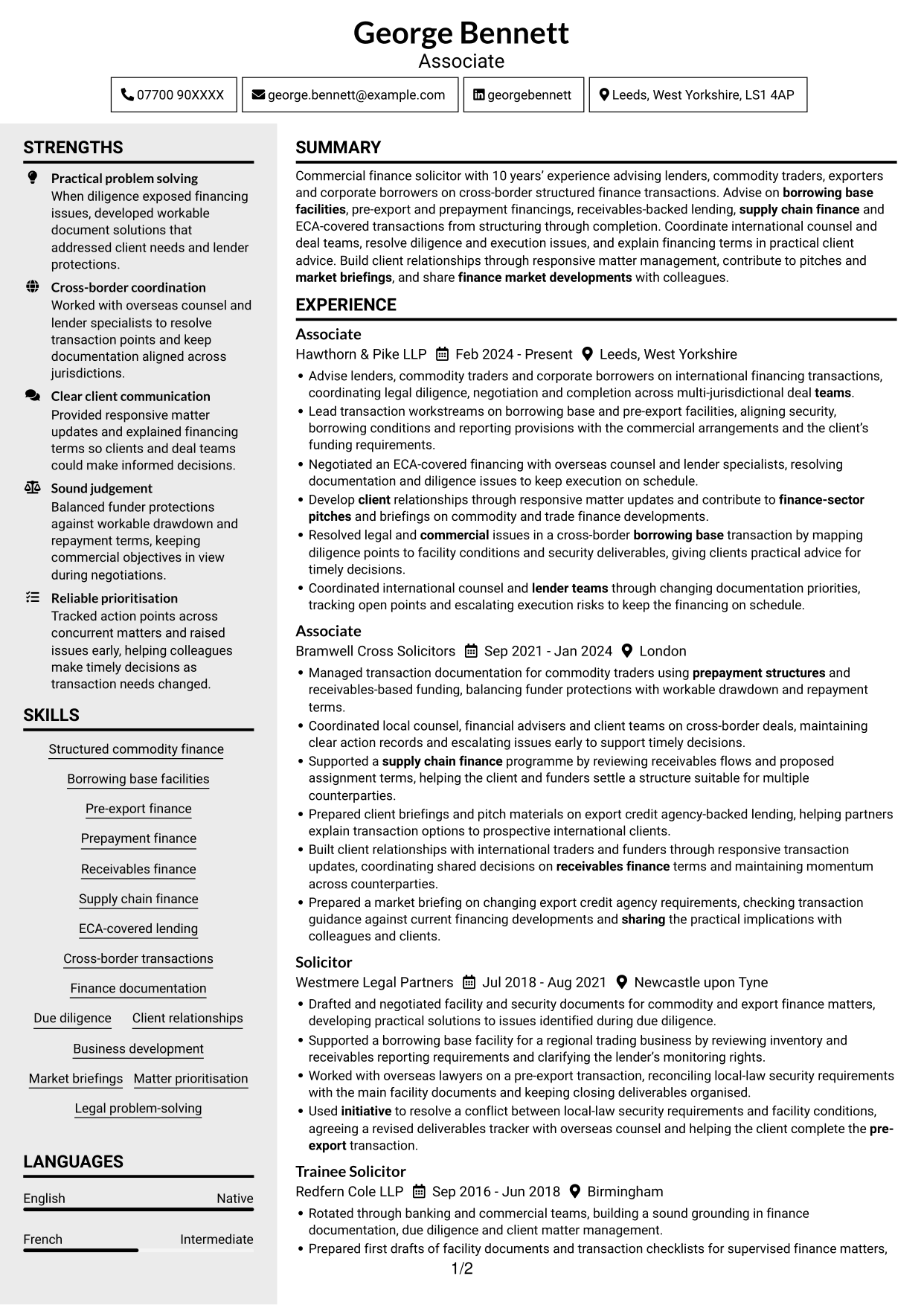 CV example — page 1