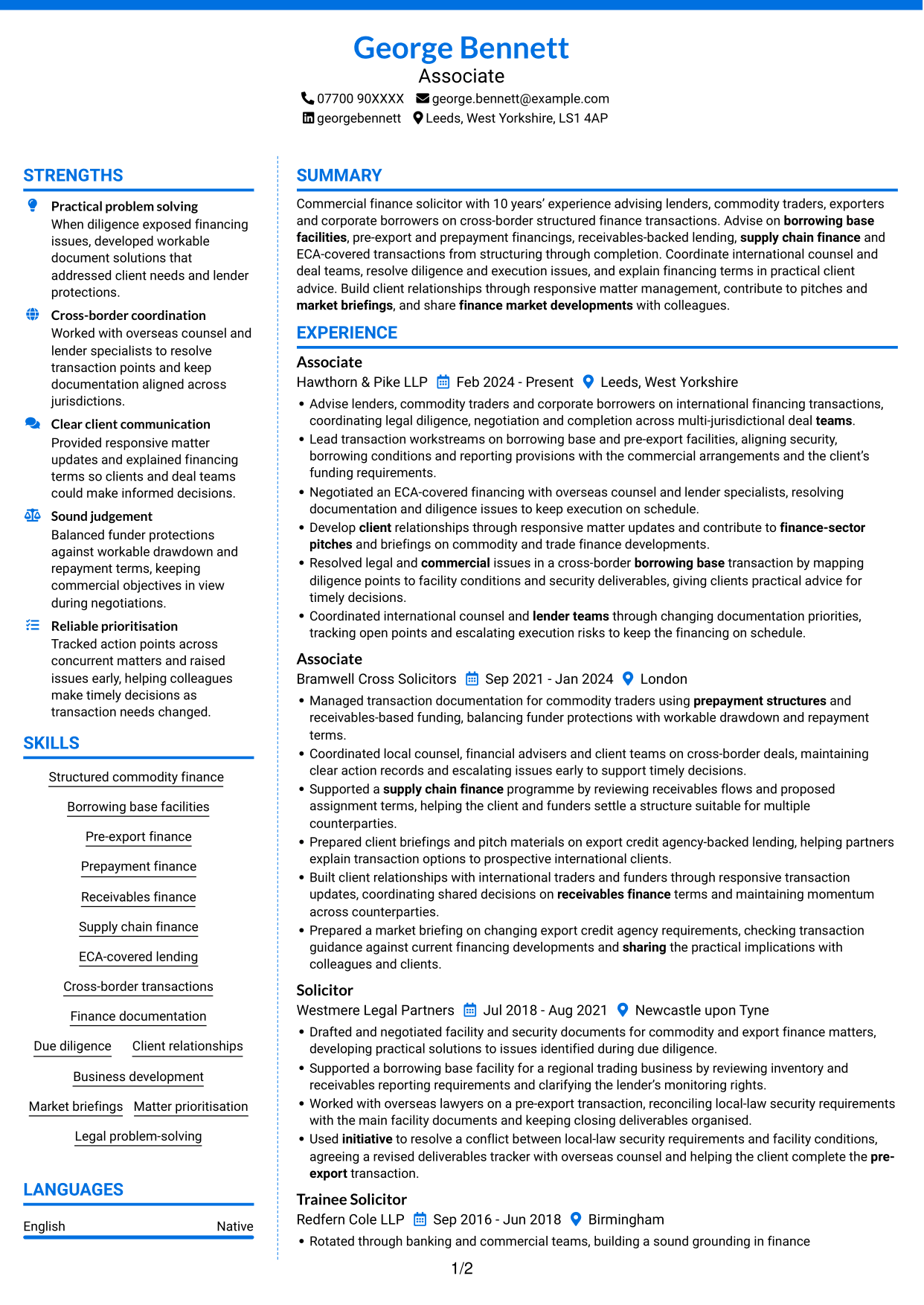 CV example — page 1