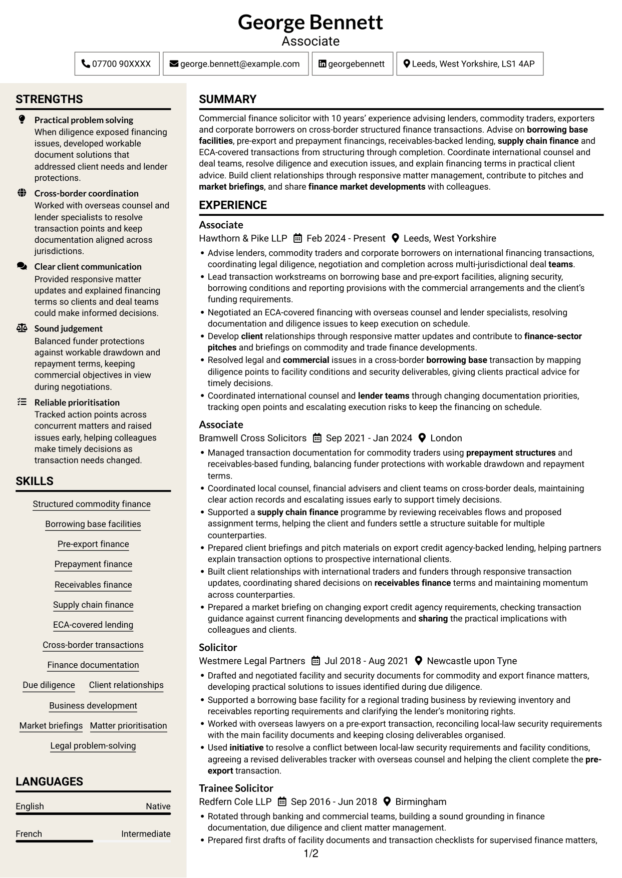 CV example — page 1