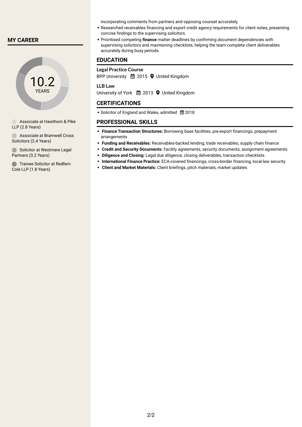 CV example — page 2