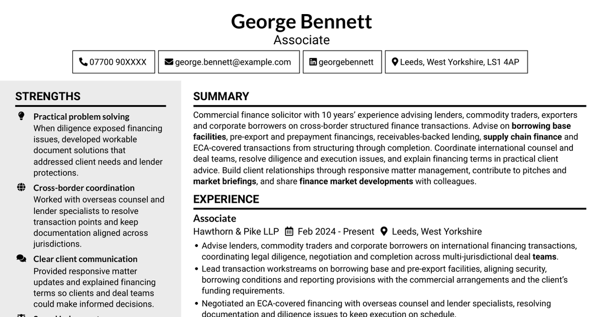 7 Associate - Structured Commodity Finance CV Templates with Example