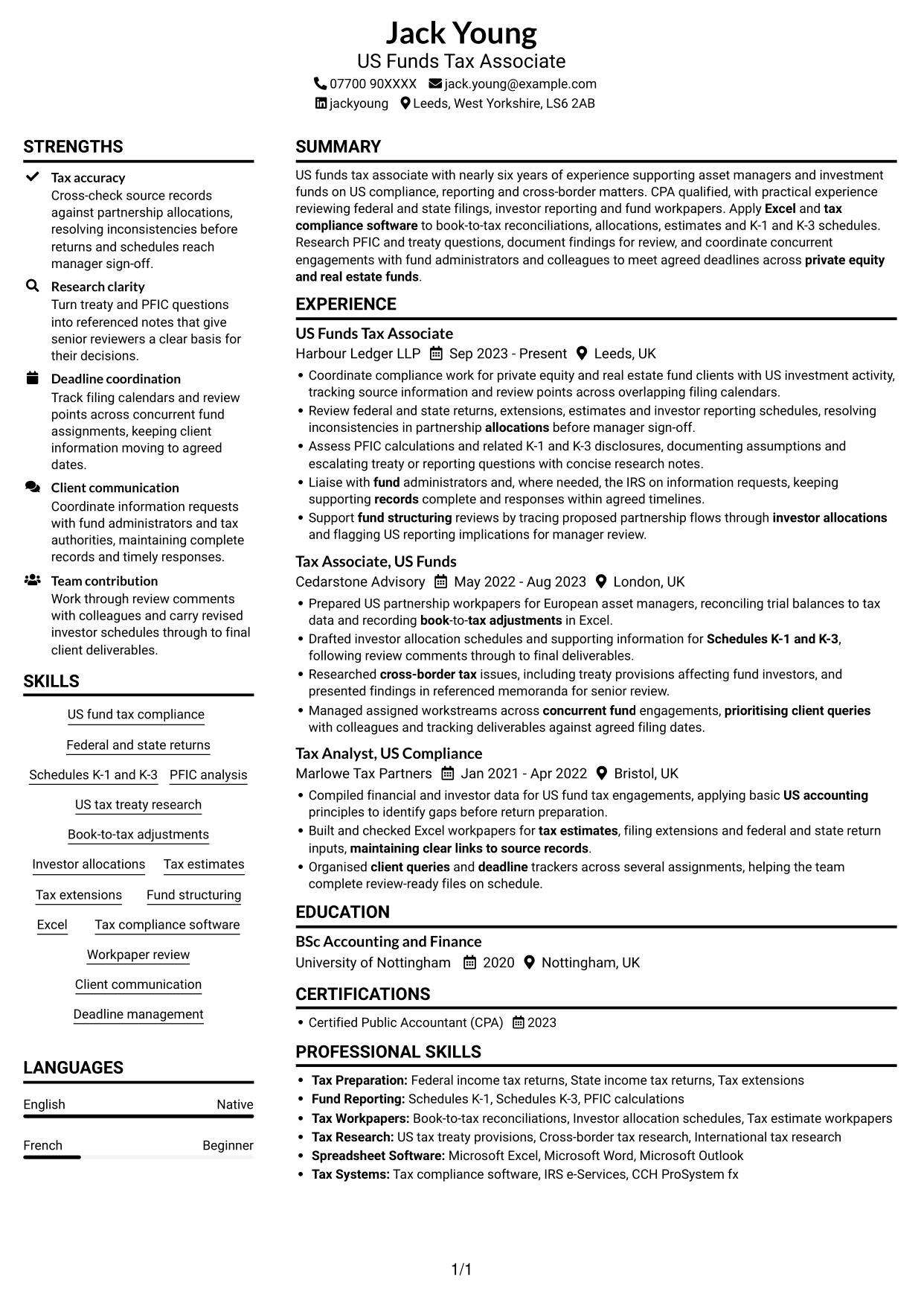 CV example — page 1