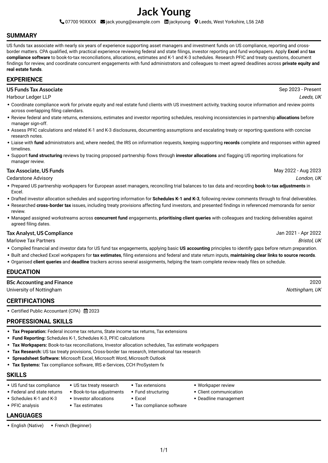 CV example — page 1