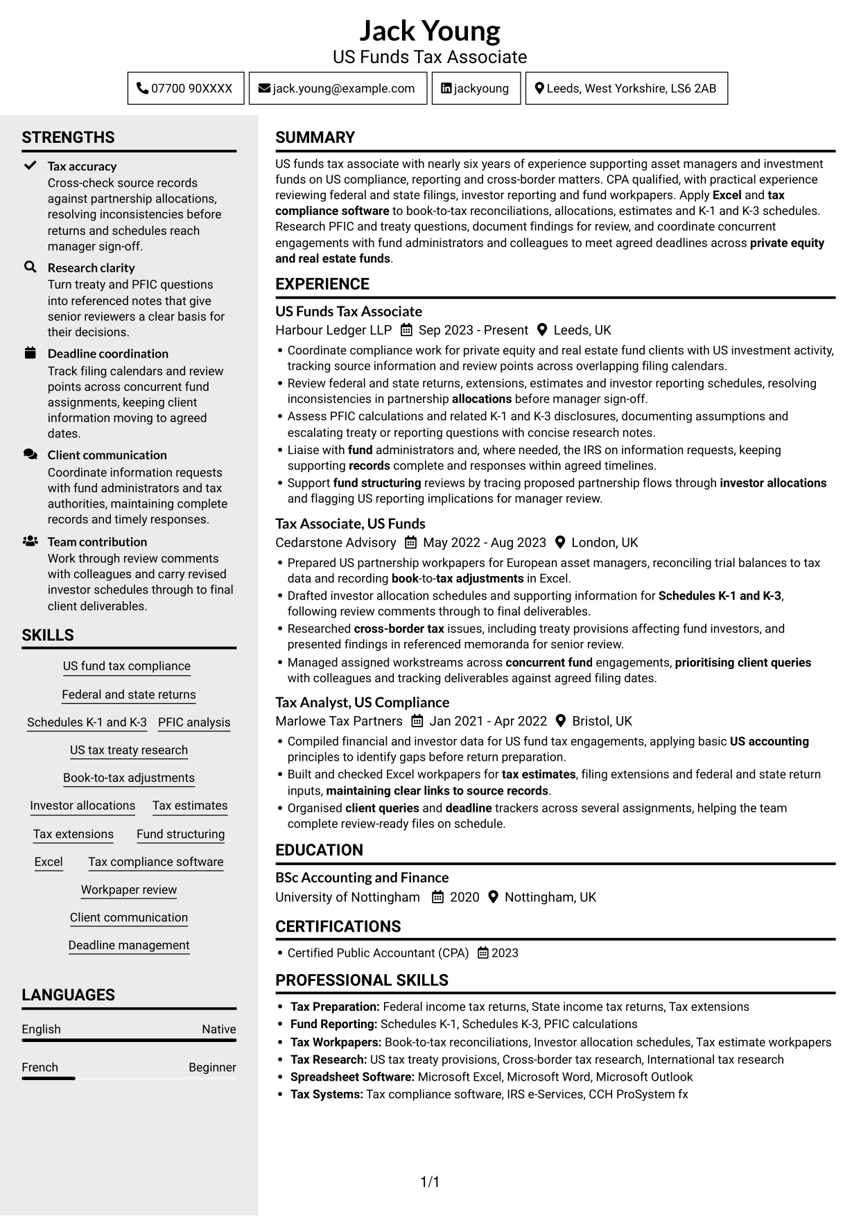 CV example — page 1