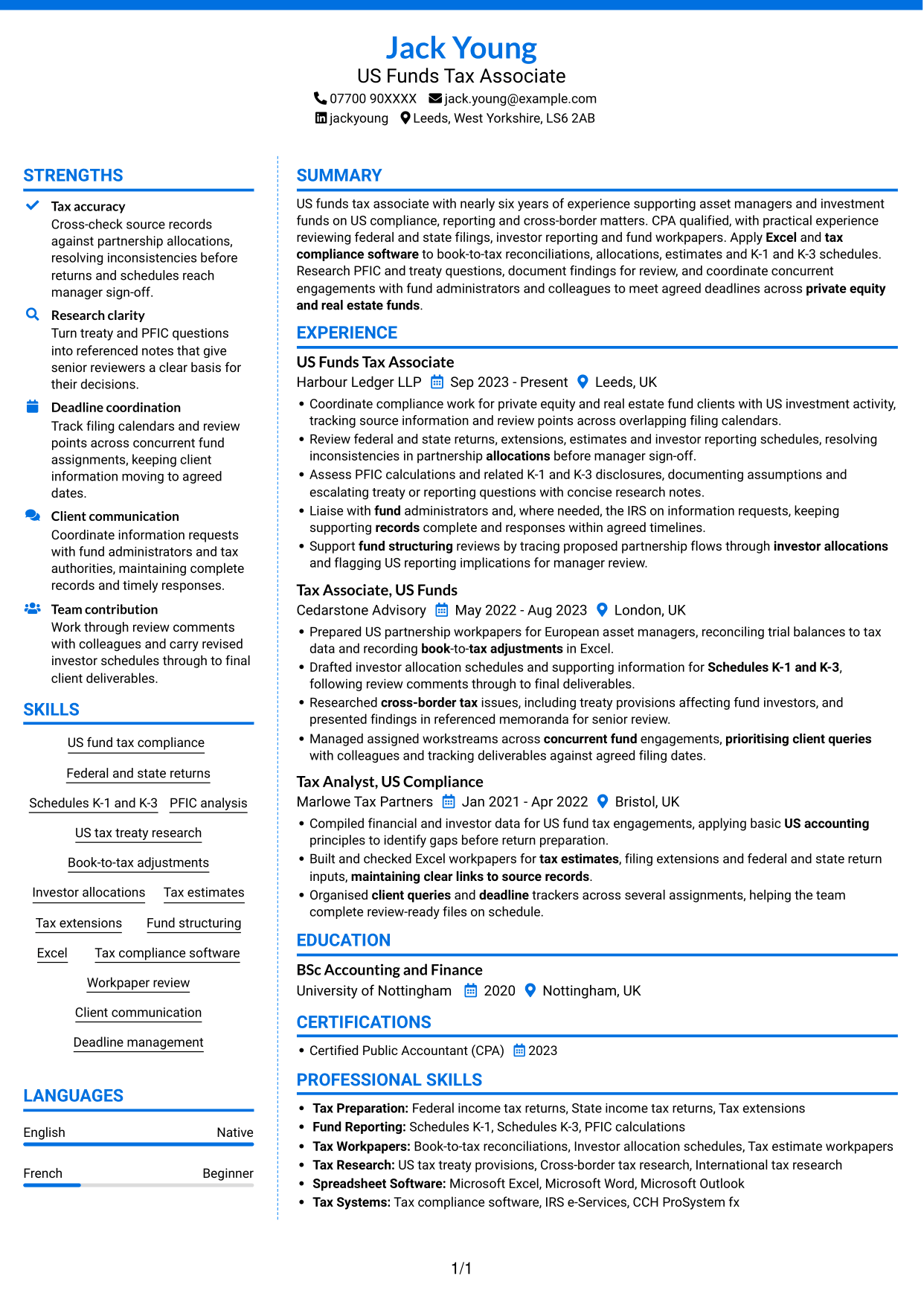 CV example — page 1